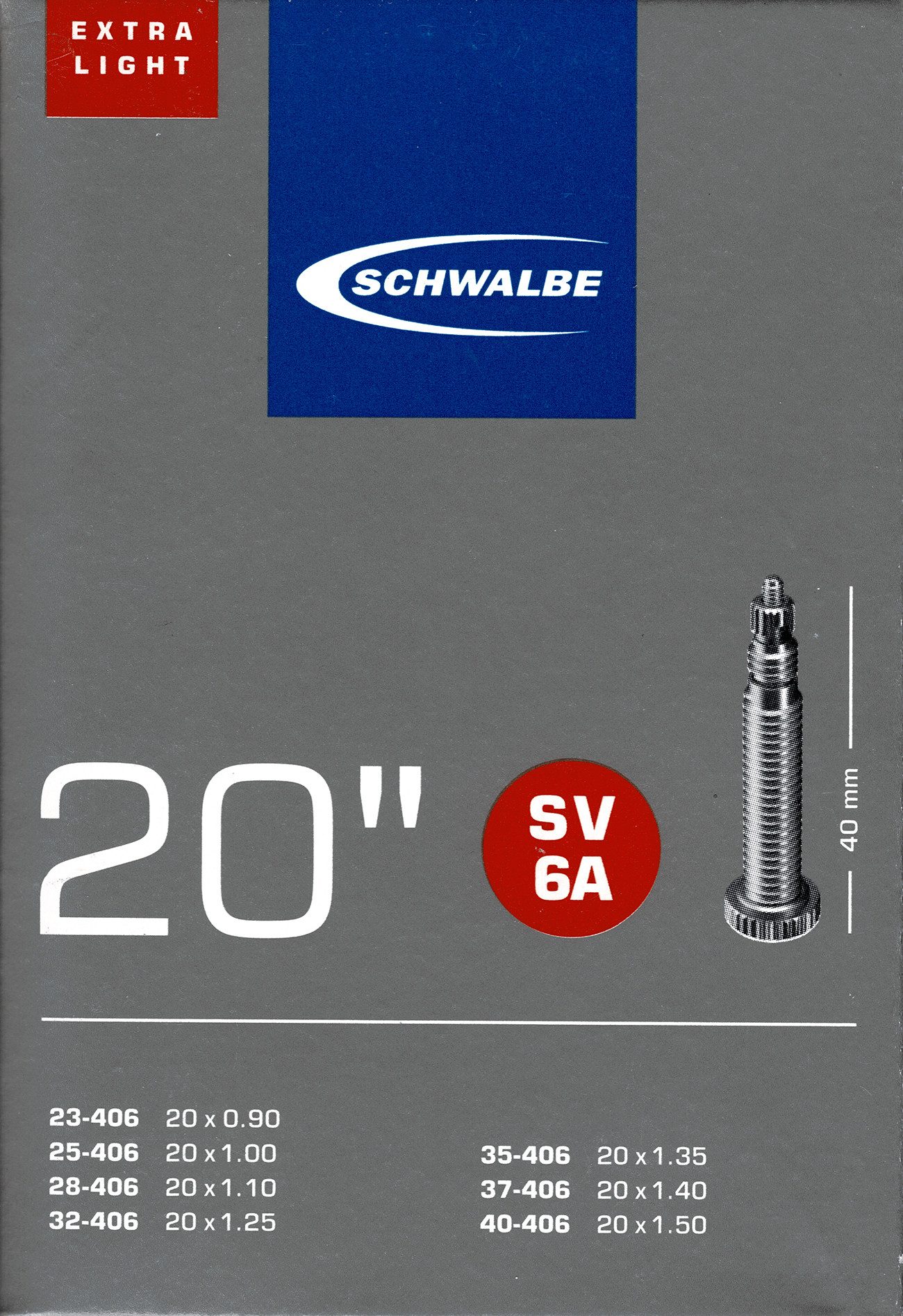 Fahrradschlauch Schwalbe SV 6A 20 Zoll Extra Light Schlauch Sclaverand Ventil