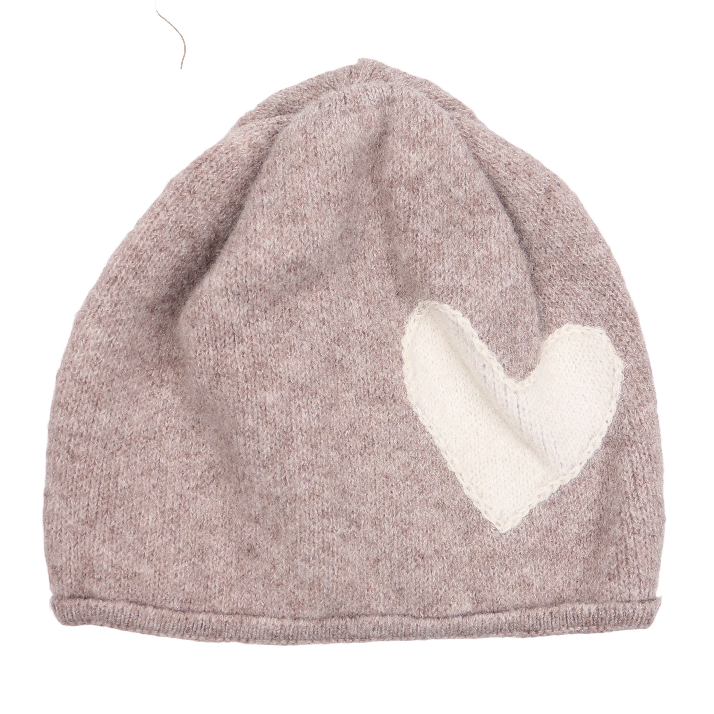 MIRROSI Strickmütze Damen Mütze Beanie ONESIZE mit Herz-Applikation, 100% Viskose weich & bequem – Onesize