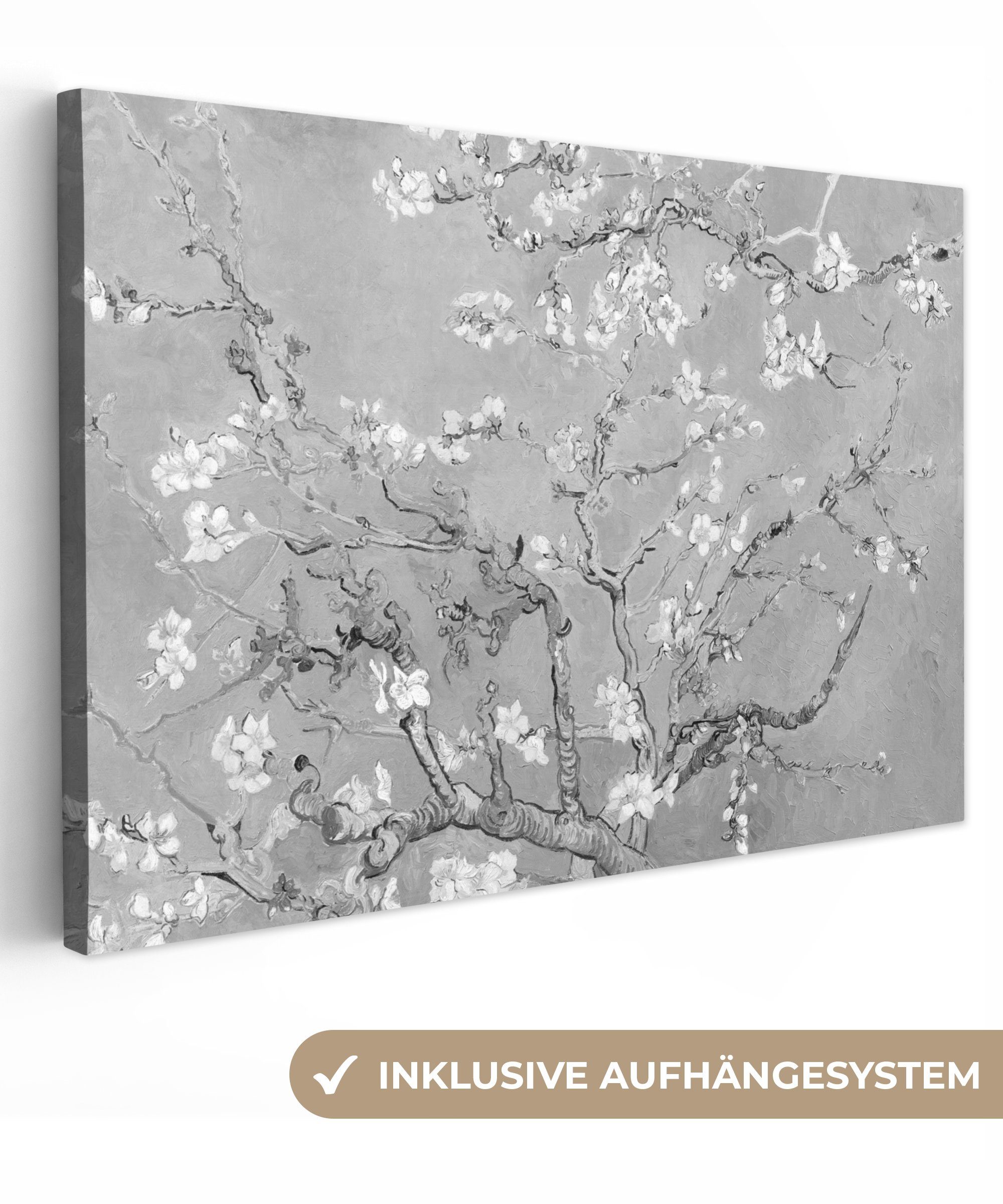 OneMillionCanvasses® Leinwandbild Mandelblüte - Kunst - Van Gogh - Grau, Fotodruck (1 St), Leinwand Bilder Klein, Wand Dekoration Aesthetic 30x20 cm