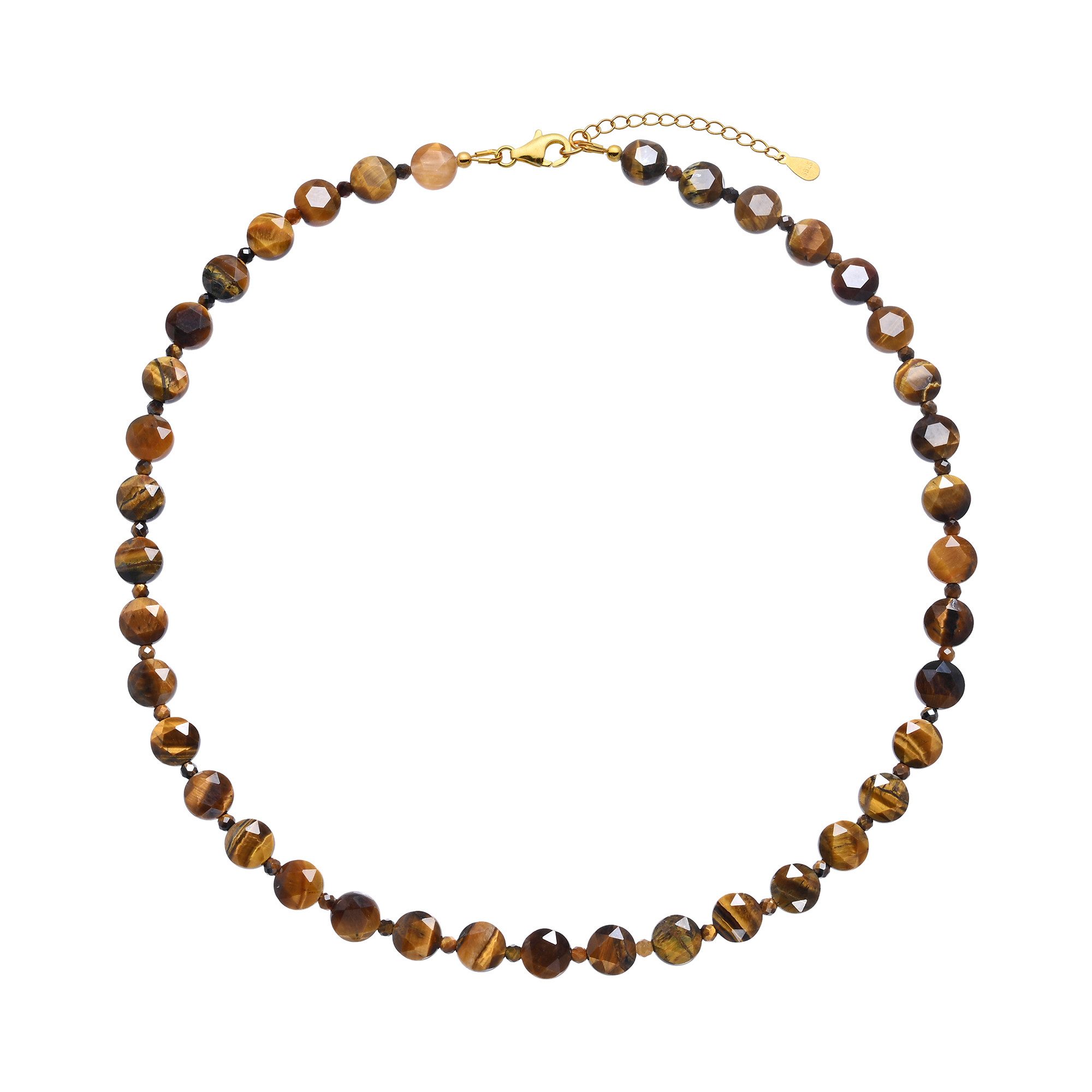 Cavill Silberkette Cavill Tigerauge Kette Damen, 925er Silber vergoldet, 13,5 ct Braun (1-tlg)