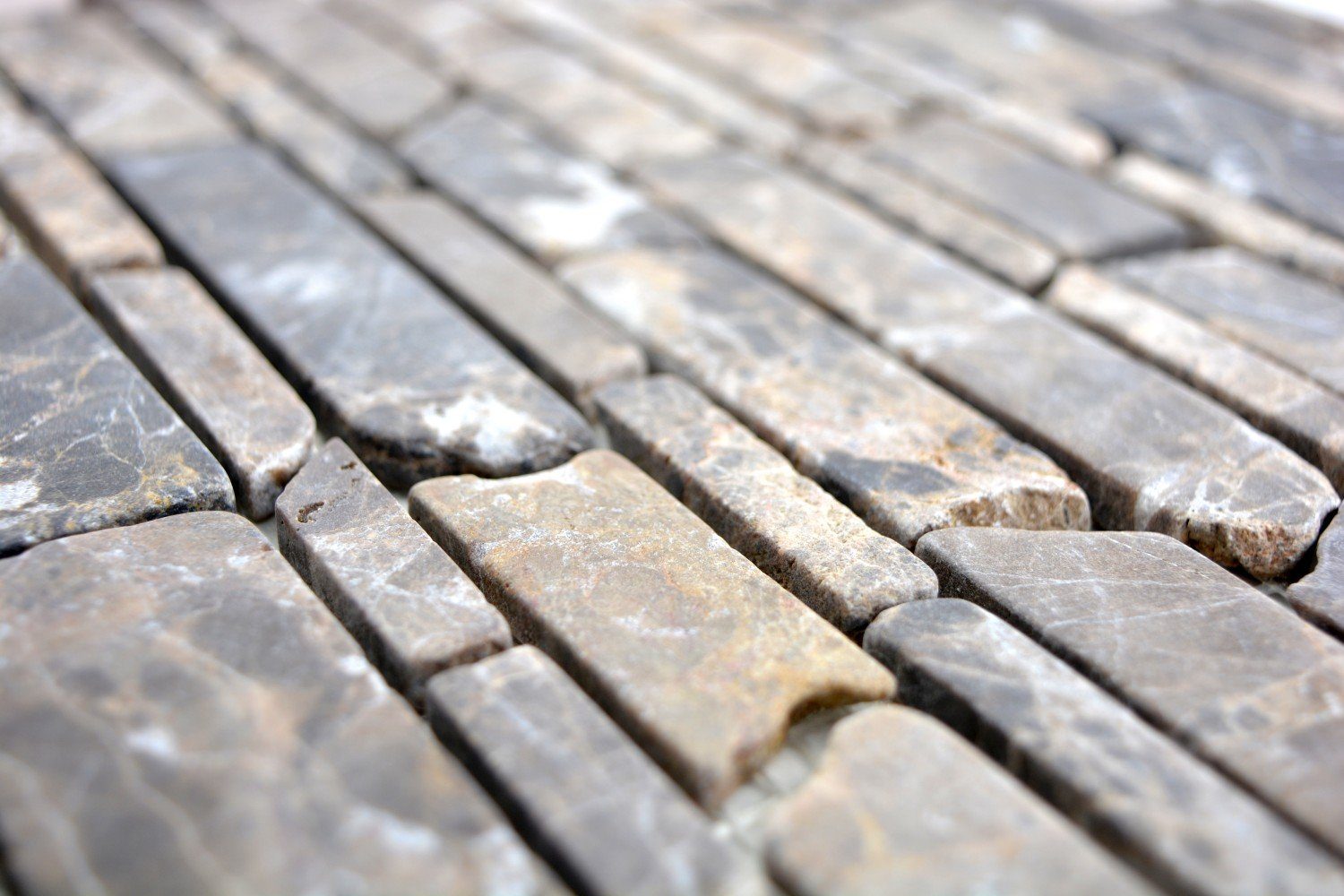 Mosani Bodenfliese Mosaik Marmor Naturstein beige dunkelbraun Brickmosaik  Bad