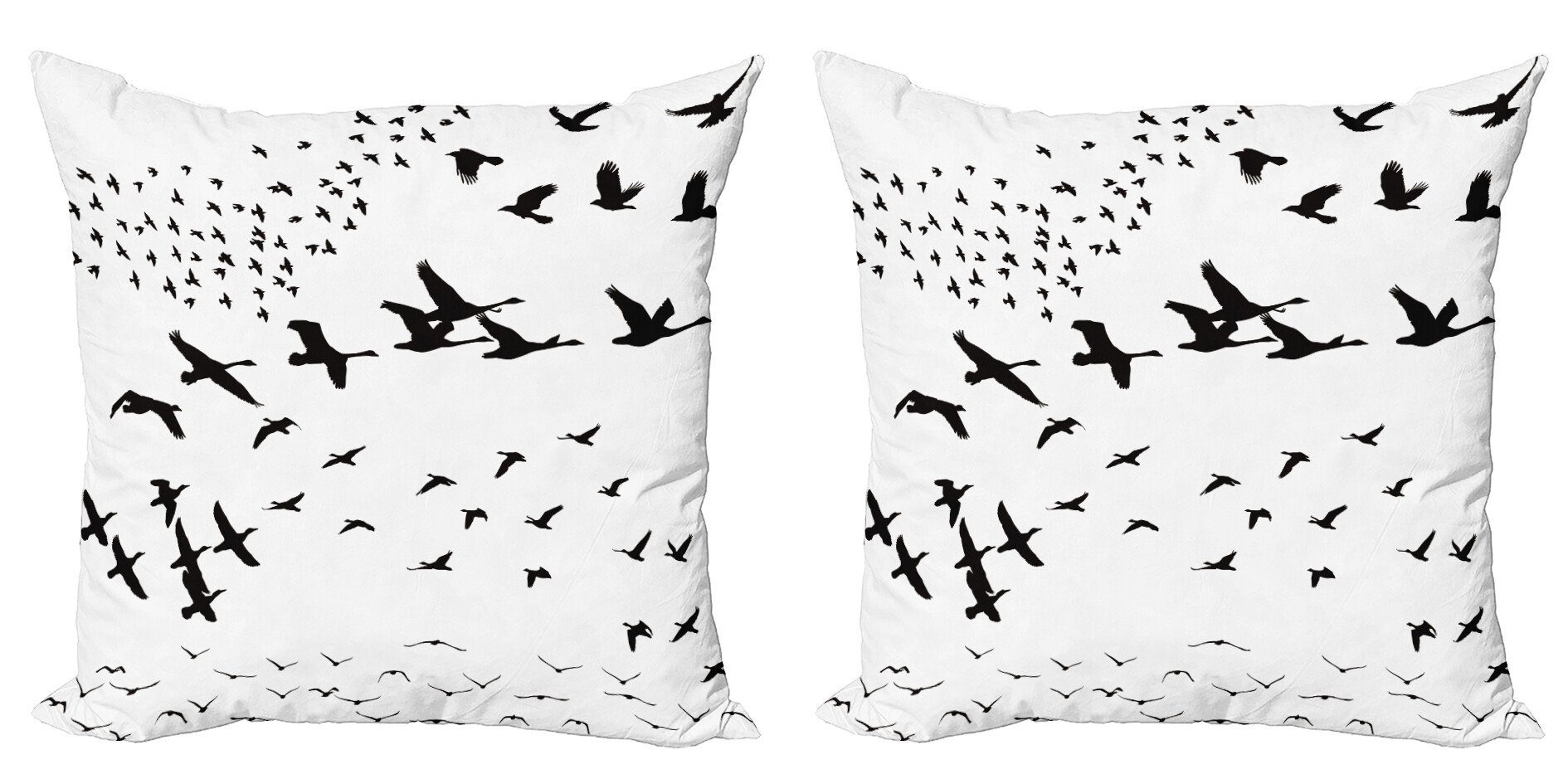 Accent Krähe Birds Abakuhaus Flying Stück), Modern (2 Schwarze Monochrome Kissenbezüge Digitaldruck, Doppelseitiger