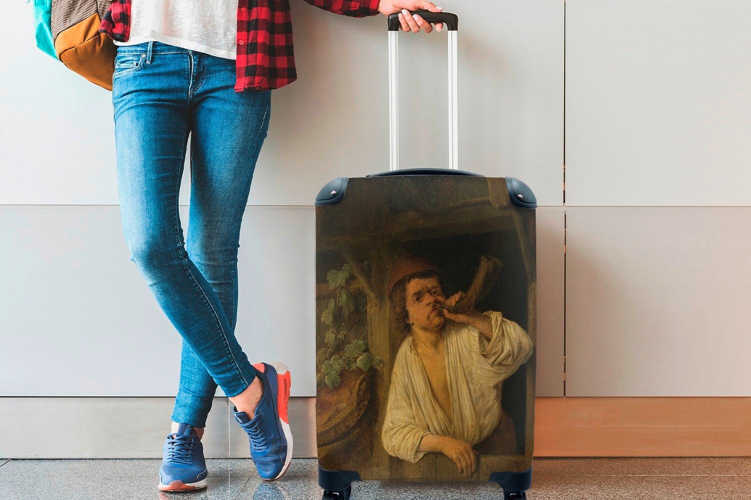 Reisetasche von Gemälde Ein Handgepäckkoffer - 4 mit van Ferien, rollen, MuchoWow Ostade, bläst Adriaen der sein Trolley, für Handgepäck Bäcker, Rollen, Horn Reisekoffer