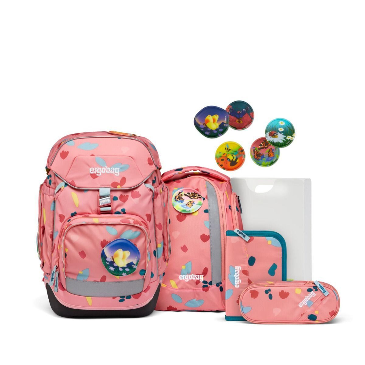 ergobag Schulrucksack Pack (6tlg., inkl. Sportrucksack, Schlamperrolle, Federmäppchen, Heftebox, Kletties)