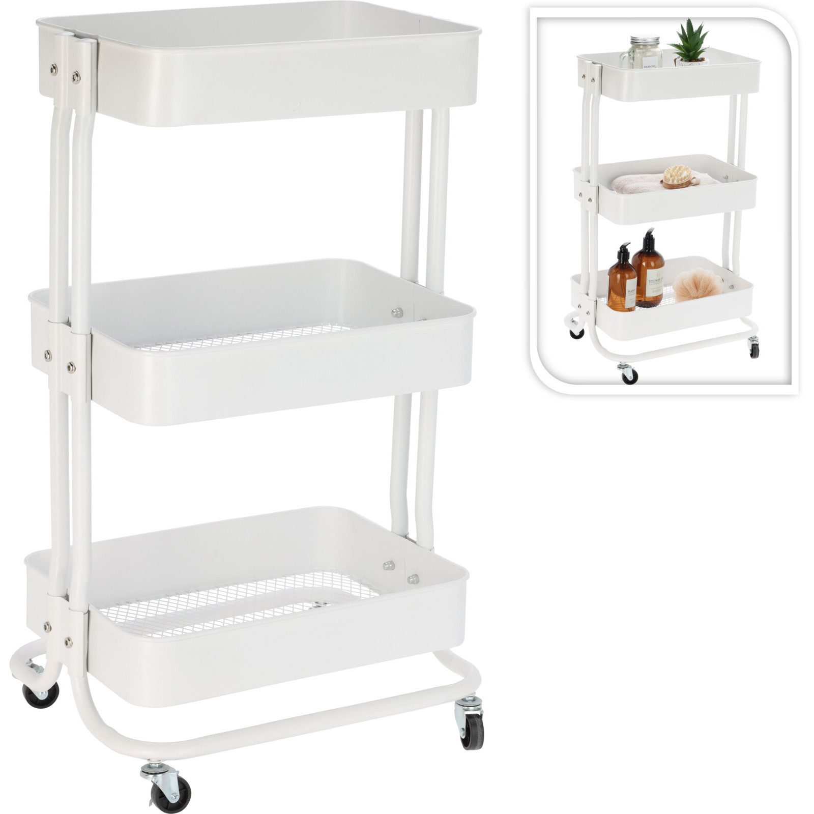 Koopman Кухниwagen Rollwagen Aufbewahrung Metall 76x46x33 cm Bausatz Montage Weiss, (1 St), Weiß, 76x46x33cm, Metall, 3 Ebenen, mit Rollen