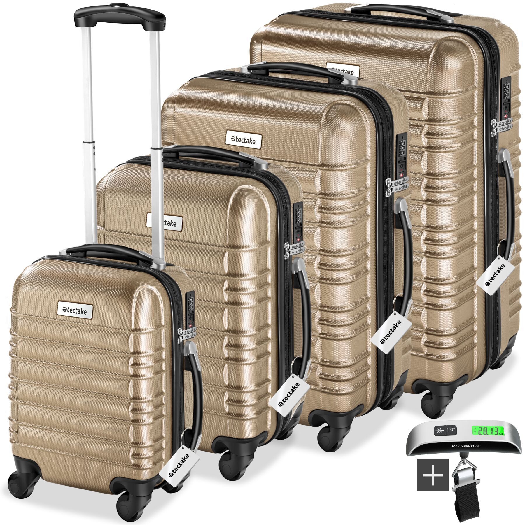 tectake Trolley Hartschalenkoffer-Set, 4 Rollen, 4-teilig aus robustem ABS- günstig online kaufen