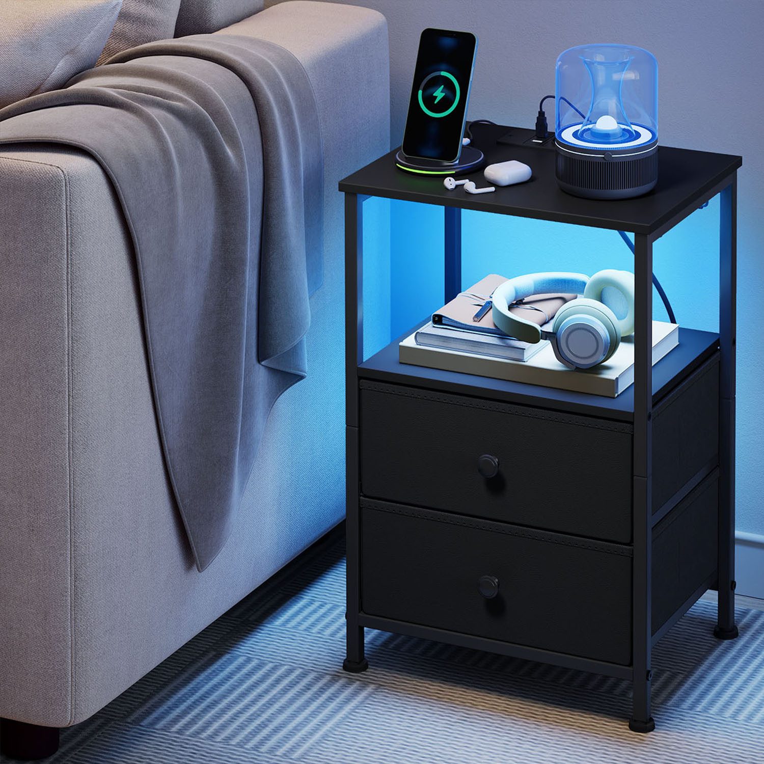 Woltu Nachttisch (1-St), mit Steckdosen LED-Beleuchtung Schubladen, Beistel günstig online kaufen