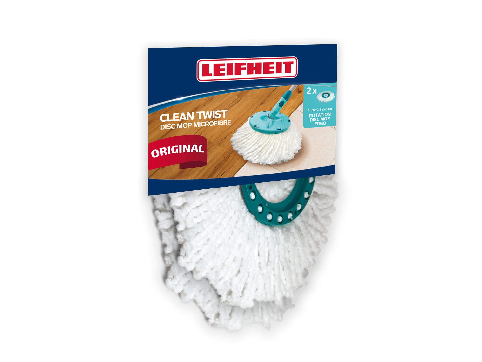Leifheit 2er Set Ersatzkopf Disc Mop Wischbezug (Mikrofaser,Kunststoff, 32.0x32.0 cm, 1-tlg., 2er Set, hohe Wasser- und Schmutzaufnahme, leicht wechselbar)