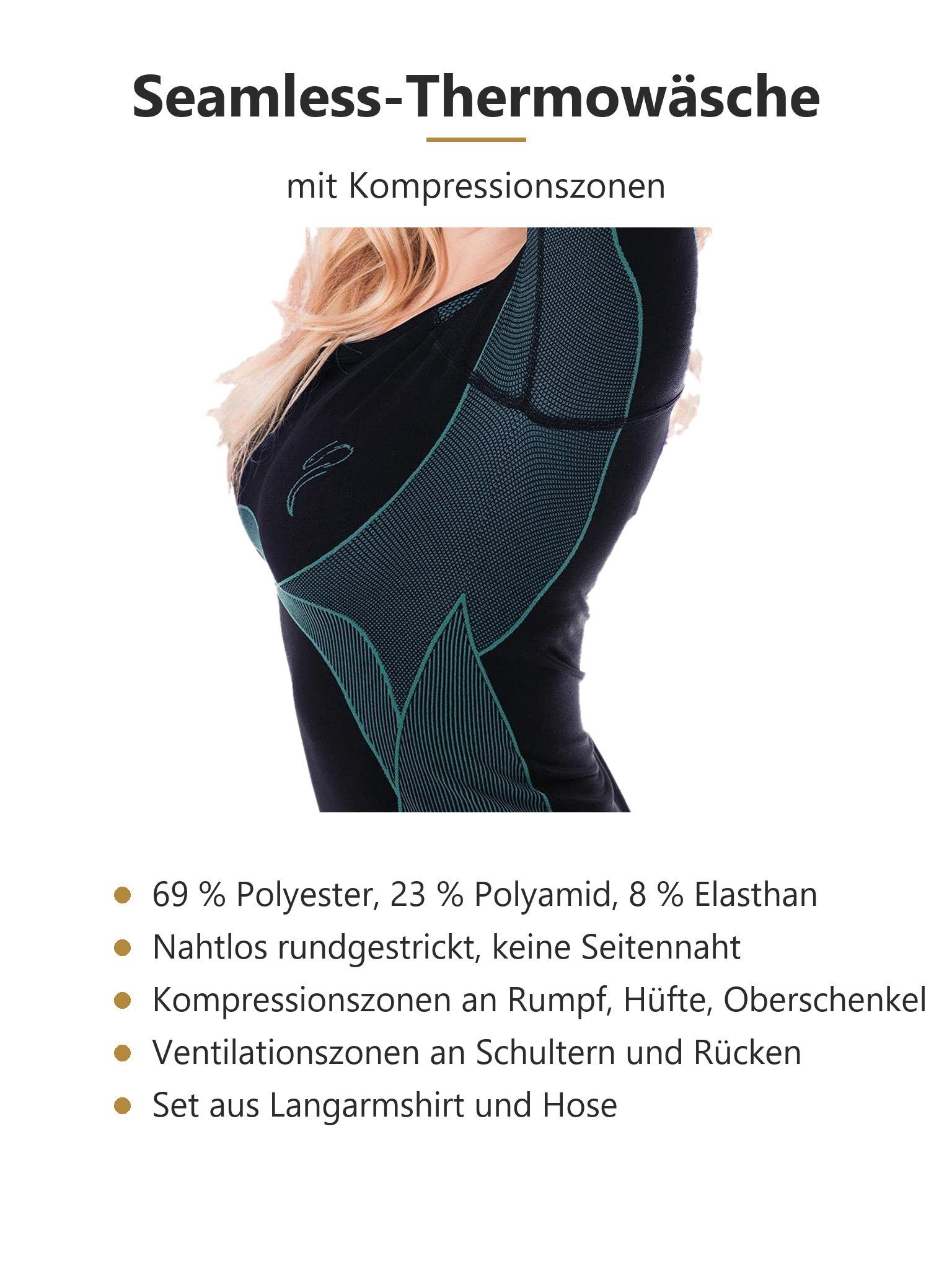 Black Snake Thermounterwäsche-Set Seamless Skiunterwäsche für Damen mit Kompressionszonen als Baselayer, 2-St., Funktionsunterwäsche mit Rundhals-Langarmshirt u – Bild 4 von 5