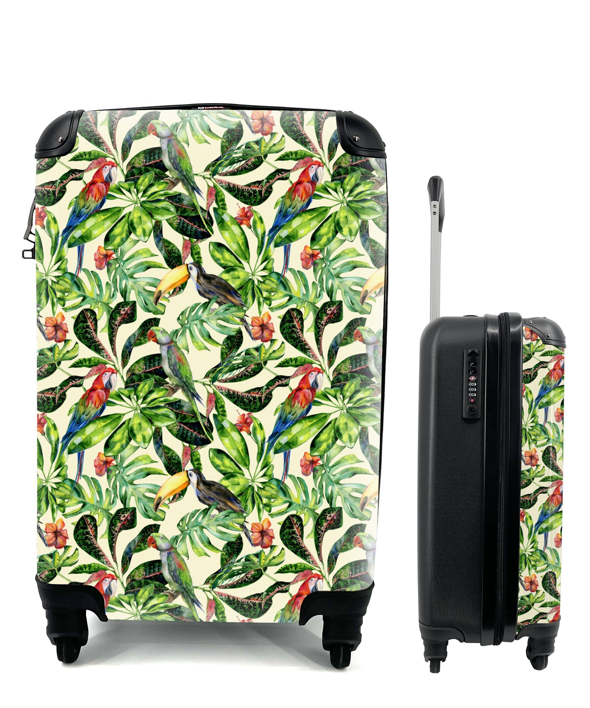 - mit Blumen Hibiskus Reisetasche Handgepäck Trolley, 4 Reisekoffer Ferien, rollen, für Handgepäckkoffer - Vögel, MuchoWow Rollen,