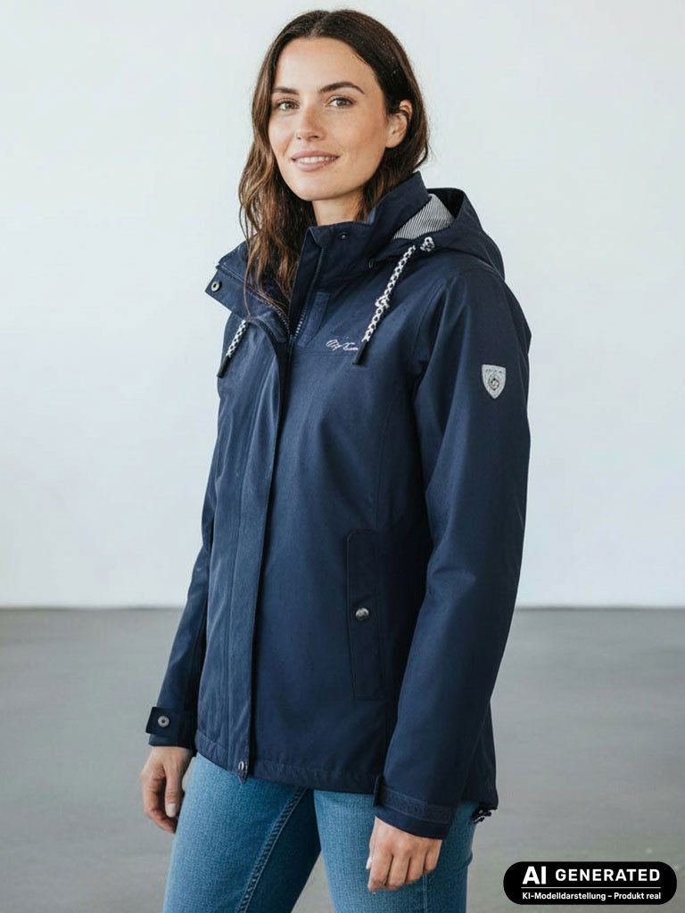 Dry Fashion Funktionsjacke Norderney Damen Übergangsjacke Wasserdicht - Outdoor-Jacke Winddicht Atmungsaktiv, Verschweißte Nähte, Kapuze abnehmbar, 2-Wege-Verschluss