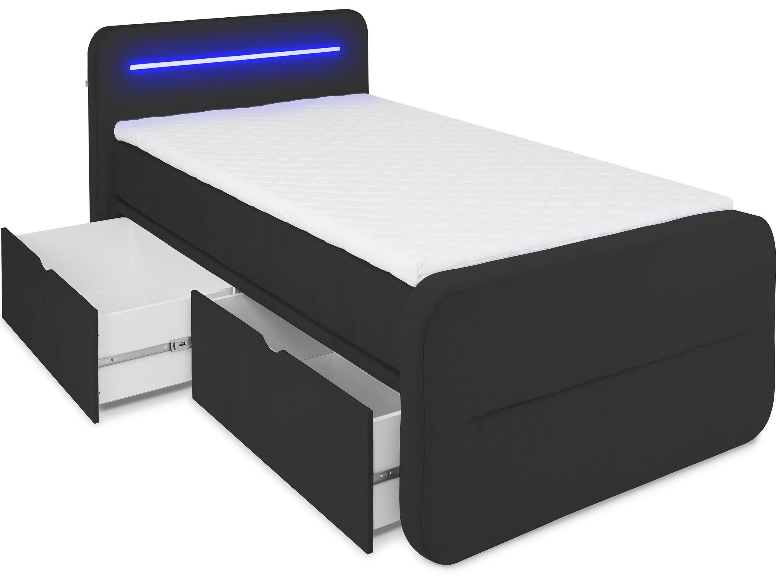 Chicago, und inkl. wonello Stauraum, Schwarz mit Topper LED-Beleuchtung Boxspringbett