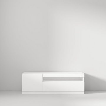 moebel17 TV-Regal TV Lowboard Weiß mit LED-Leuchten Links 2/2 9482, modernes TV Lowboard in Weiß mit kratzfester Melaminschicht.