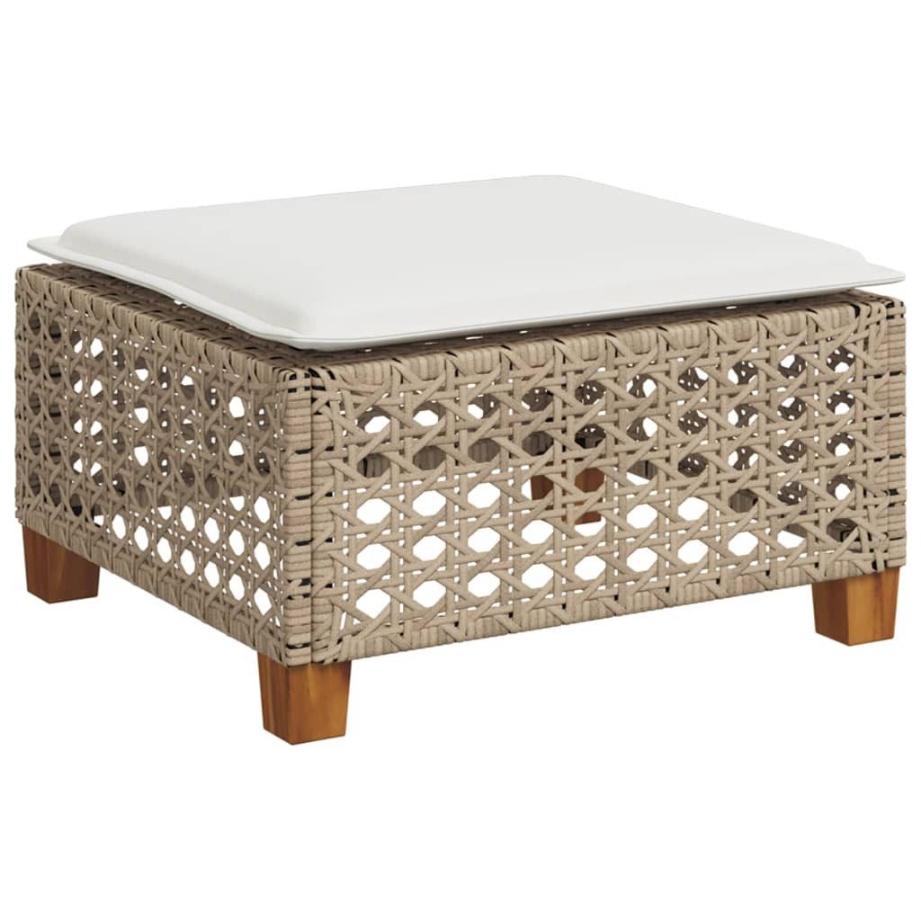 vidaXL Hocker Gartenhocker mit Kissen Beige 63,5x56x32 cm Poly Rattan (1 St)