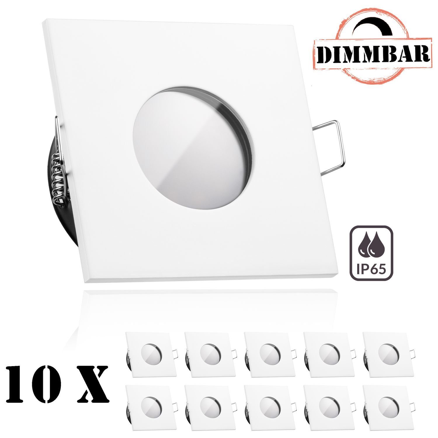 LEDANDO LED EXTRA Weiß 10er FLACH Set Einbaustrahler Einbaustrahler in mit LED Ma (40mm) IP65 LED