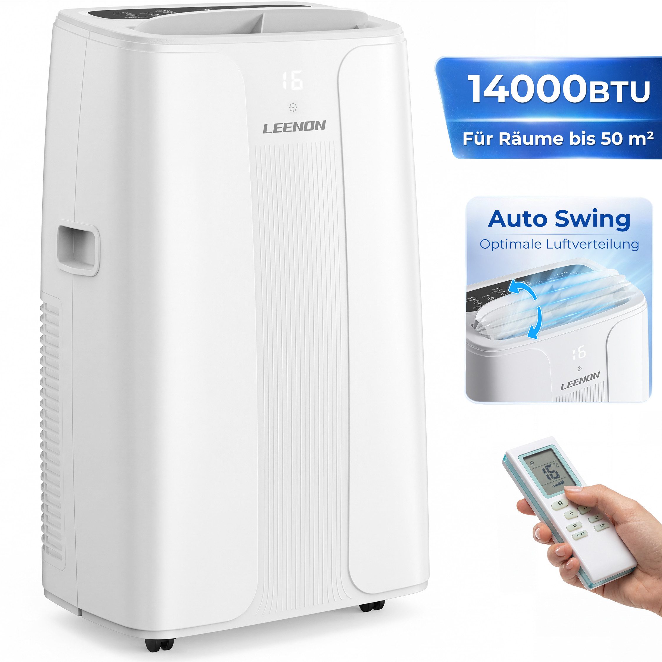 LEENON 4-in-1-Klimagerät 14000 BTU Mobile Klimaanlage,Leise Klimaanlage mit Fernbedienung,Timer, Energieeinsparung Kühlgeräte mit Abluftschlauch,Digitaldisplay