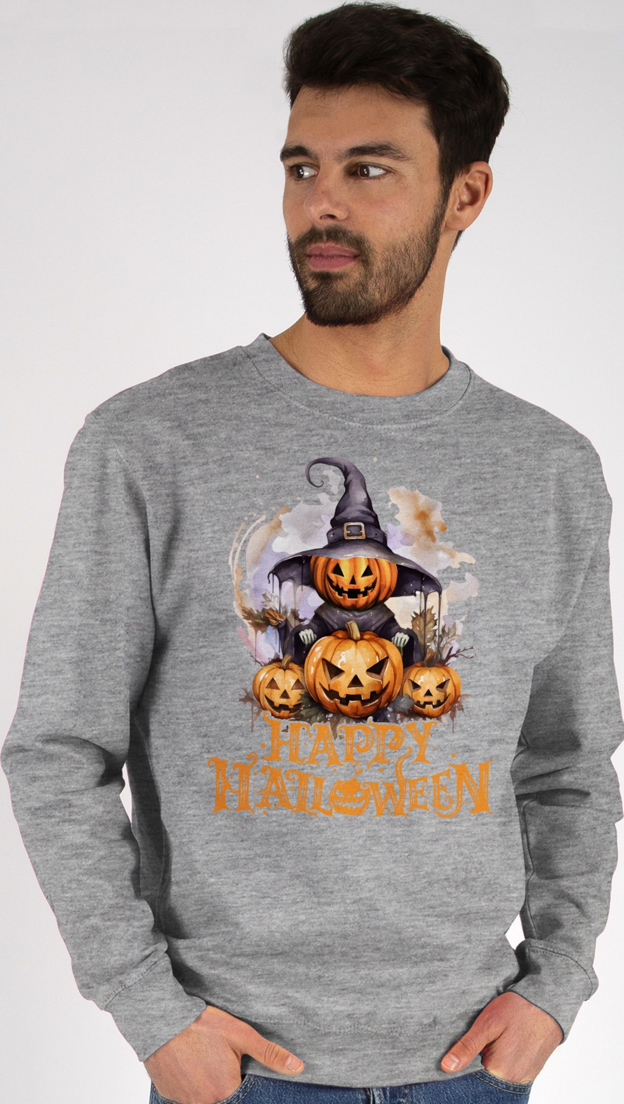 Shirtracer Sweatshirt Happy Halloween Hexe Kürbiskopf Kürbis Gruselig (1-tlg) Halloween Kostüme Damen
