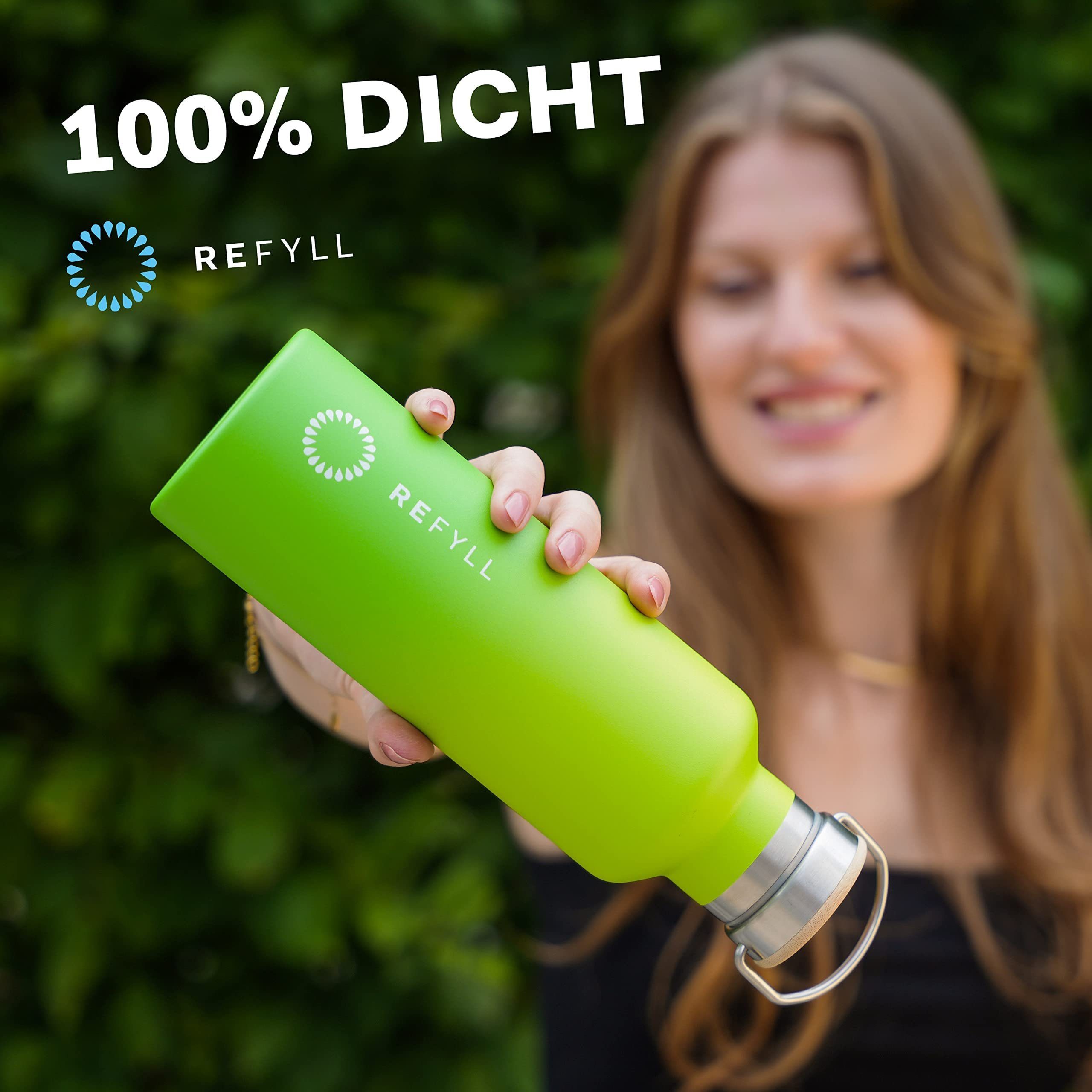 Thermoflasche Trinkflasche REFYLL Edelstahl Arbeit Trinkflasche Thermoflasche, Schule, Apple BPA 750ml I die Green "colorFYLL" Kinder, Frei, für -