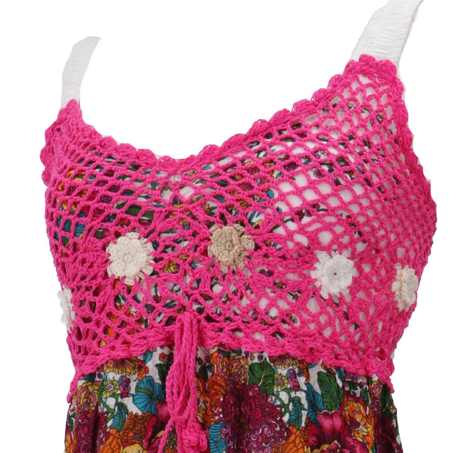 Midikleid Strandkleid.. Guru-Shop Boho Bekleidung Krinkelkleid, weiß/pink Sommerkleid, alternative