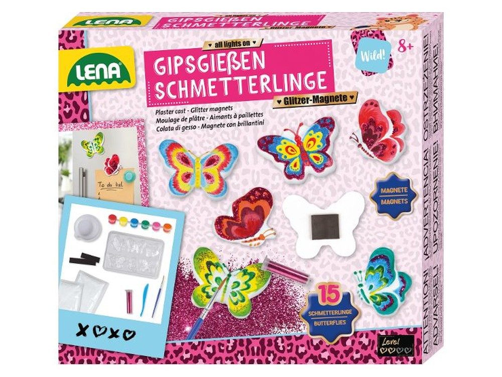 SIMM Spielwaren Kreativset Gipsgießen Set Glitter Schmetterlinge mit Magneten