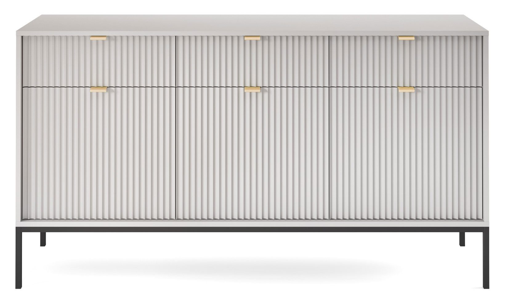 Feldmann-Wohnen Sideboard Nova (3 Türen, 3 Schubladen, 3 Einlegeböden, 1 St., Riffel-Optik Front, goldfarbene Metallgriffe, ABS-Kanten), 154x39x83cm, Fronten mit ausdrucksstarkem geriffelten Muster