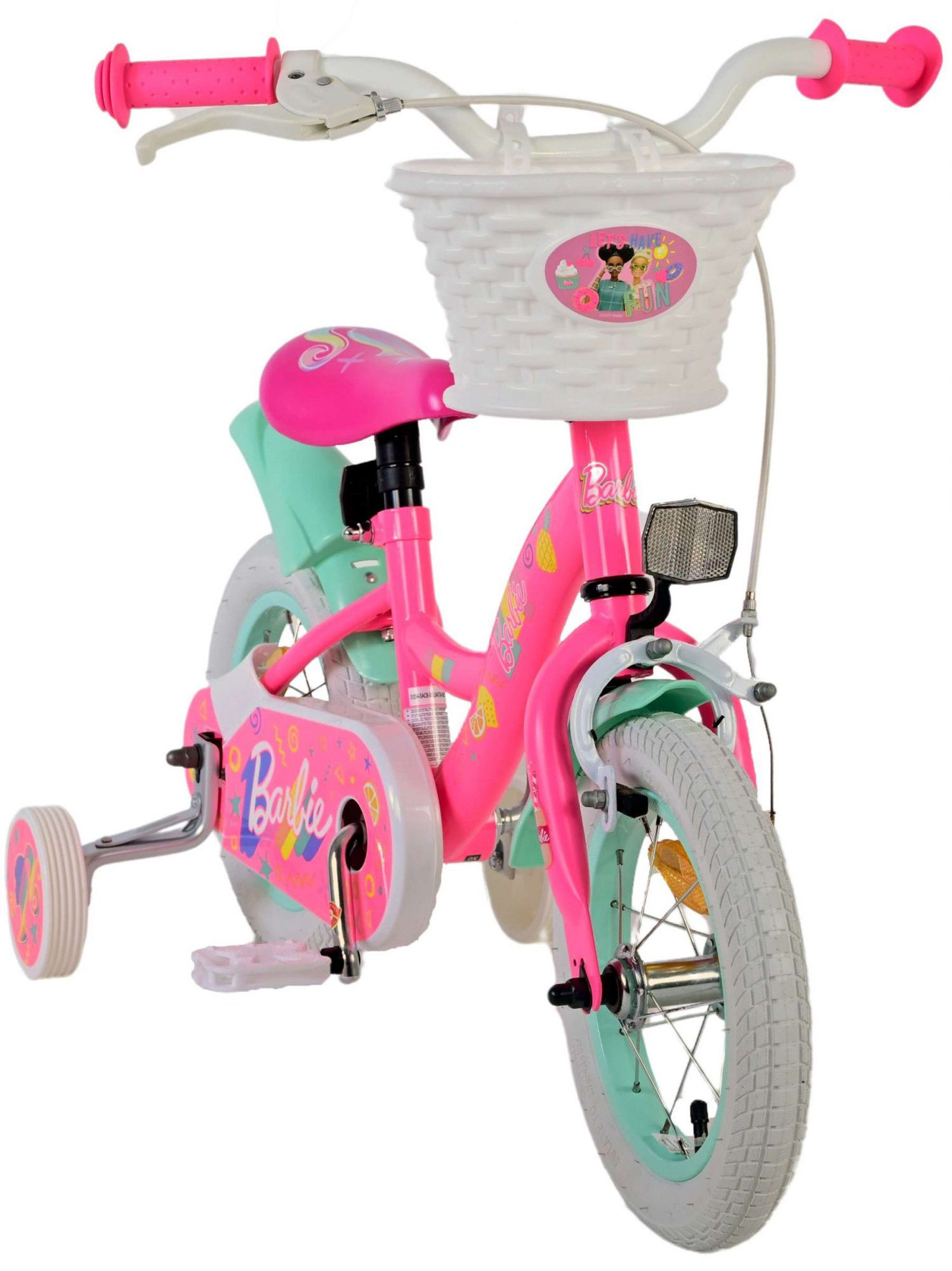 TPFSports Kinderfahrrad Volare Barbie 12 Zoll mit Rücktritt + Handbremse, 1 Gang, (Mädchen Fahrrad - Rutschfeste Sicherheitsgriffe), Kinder Fahrrad 12 Zoll mit Stützräder Laufrad Mädchen Kinderrad
