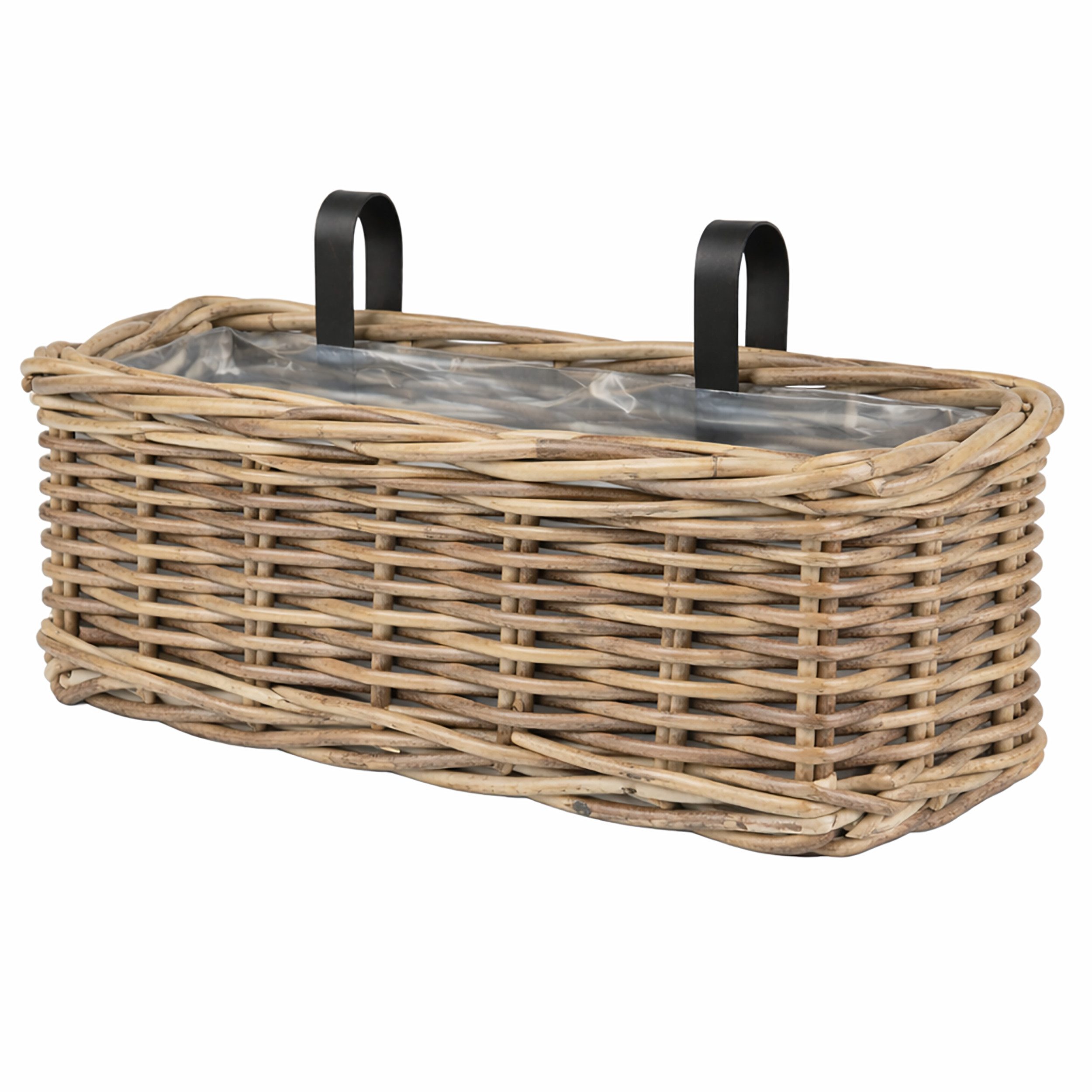 Annastore Balkonkasten Blumenkasten aus Weide Natur zum Einhängen Pflanzkasten mit Folie (1 St), Für Geländer bis 5,5 cm, Wetterfest