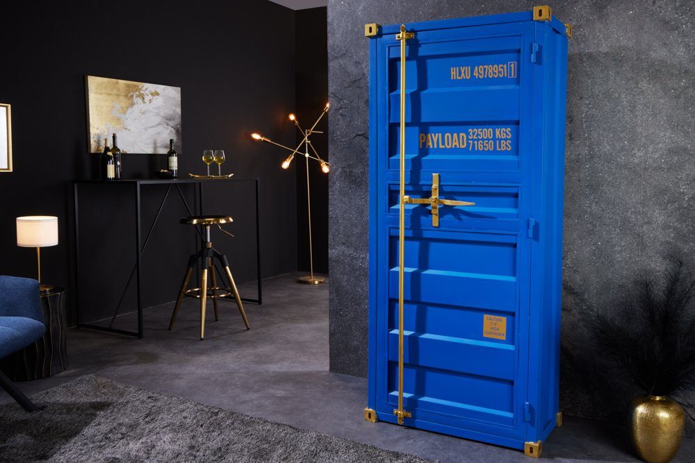 riess-ambiente Barschrank GLOBETROTTER 180cm blau / gold (Einzelartikel, 1-St) Wohnzimmer · Metall · für Alkohol · Küche · Container · Industrial