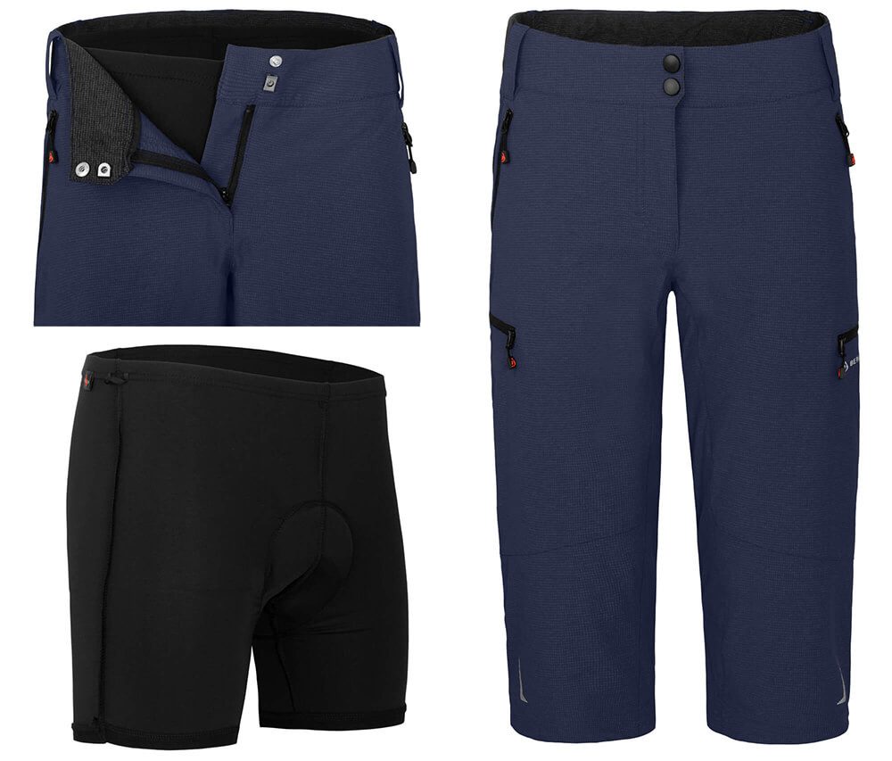 Bergson Fahrradhose VINA Capri Damen 3/4 Radhose (mit gepolsterter Innenhose), robust, elastisch, No