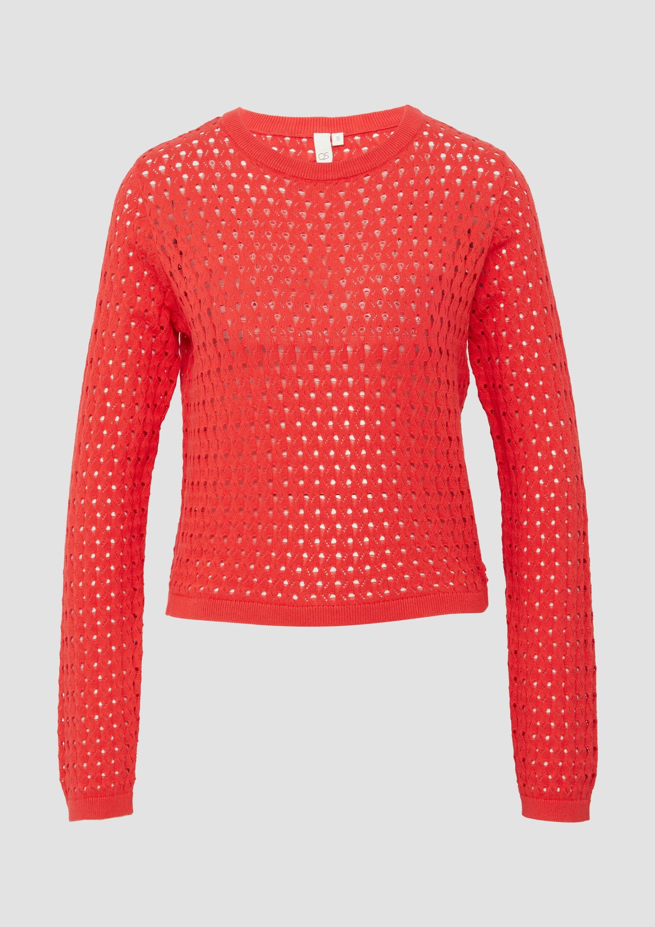 QS Langarmshirt T-Shirt Leichter Baumwollpullover mit Ajourmuster