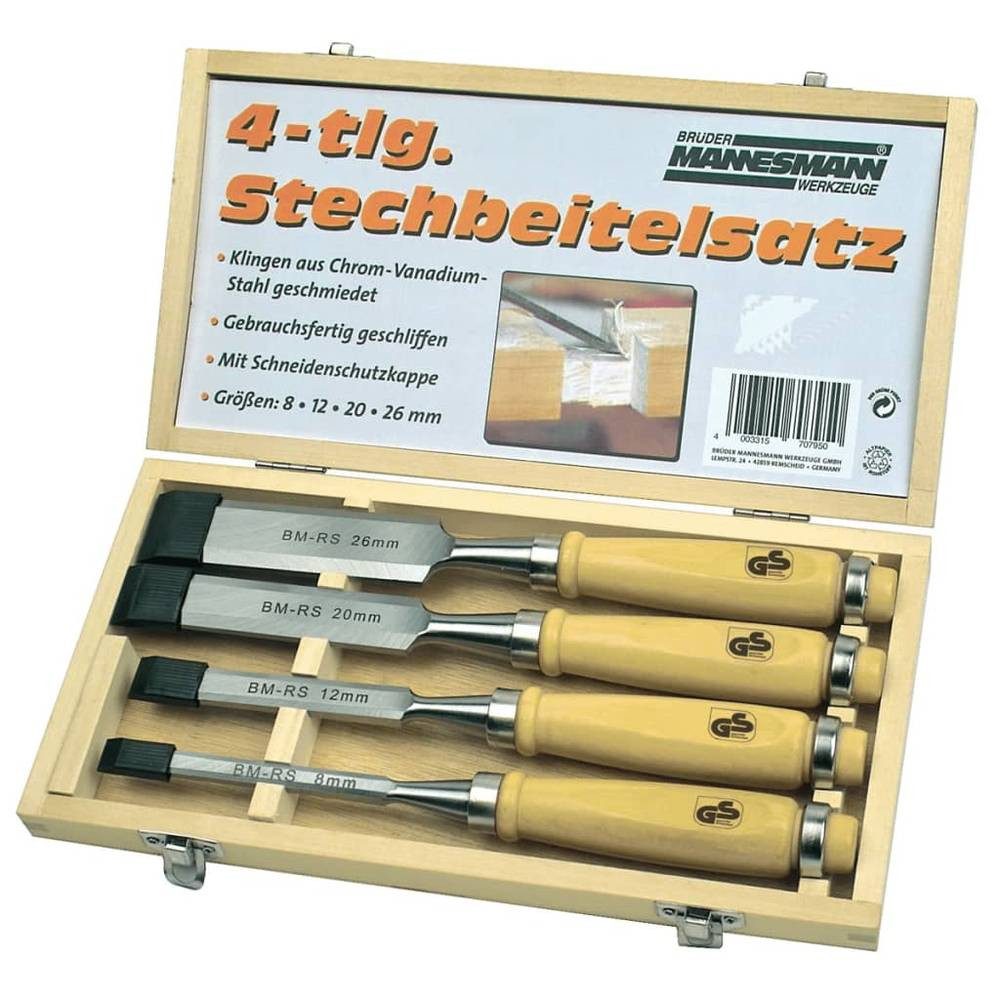 Brüder Mannesmann Werkzeuge Stechbeitel Stechbeitelsatz, in Holzkassette, 4-teilig M66104