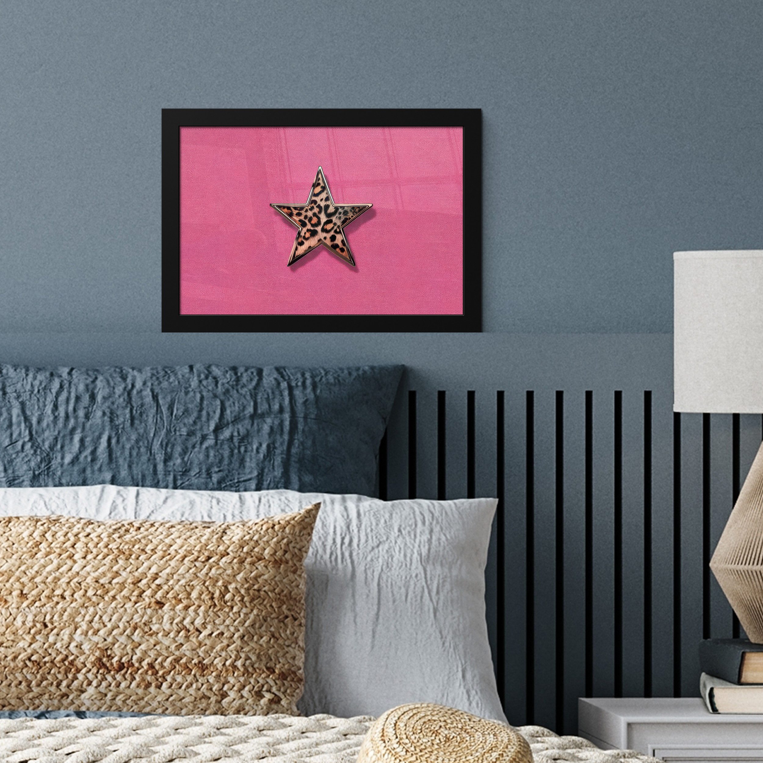 MuchoWow Poster Stern - Leopard - Druck - Rosa, (1 St), Wandbilder, Deko Wohnzimmer Schlafzimmer, 30x20 cm