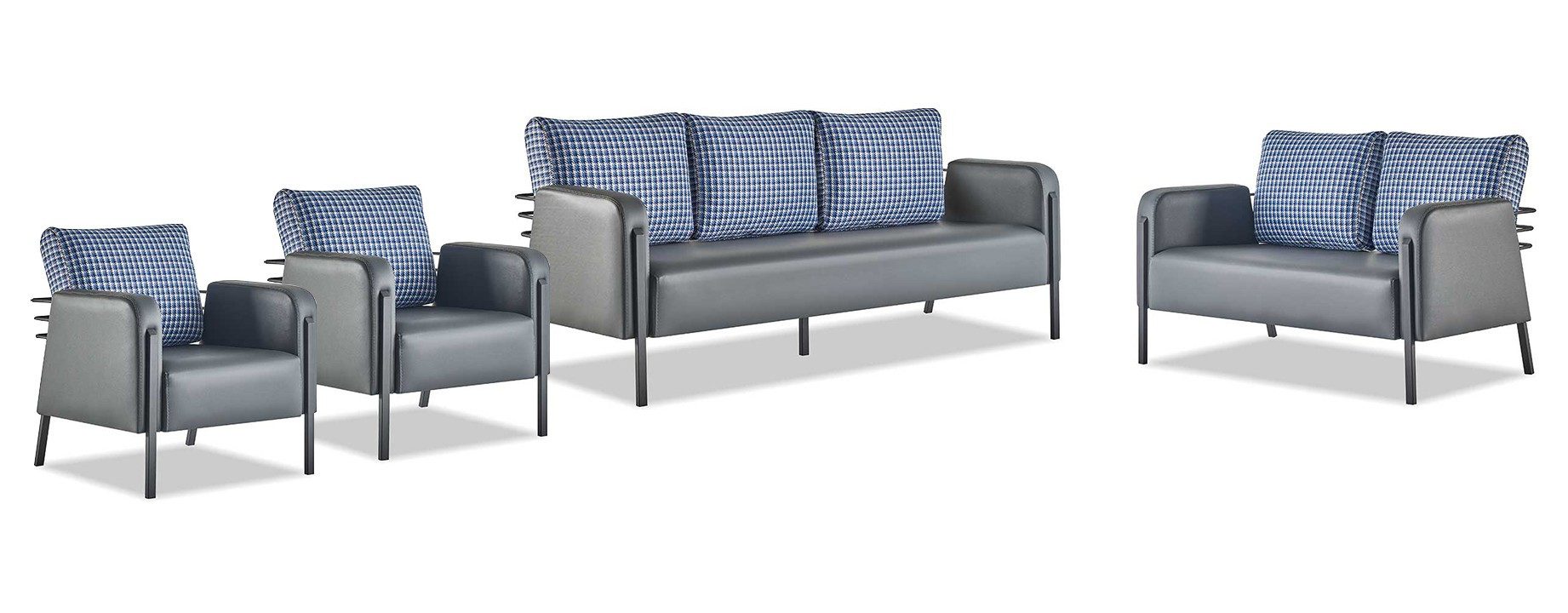 Xlmoebel Polstergarnitur Sitzmöbel Set 3-Sitzer 2-Sitzer Sessel Grau Blau Leder Polster, (Sitzmöbel Set, 4-tlg., 3-Sitzer, 2-Sitzer, 2x Sessel), Made in Europa