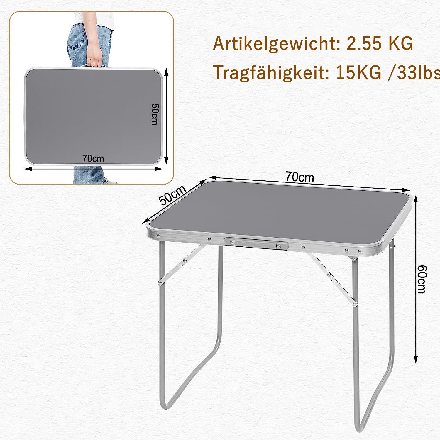 Woltu Campingtisch (1-St), mit Griff, zusammenklappbar aus Alu und MDF