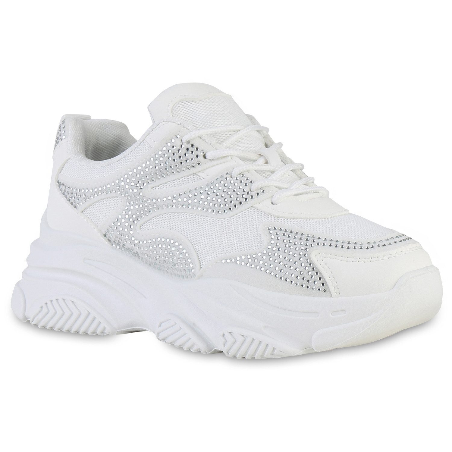 VAN HILL 840880 Plateausneaker Damen Plateau Sneaker Strass Schnürer Profil-Sohle