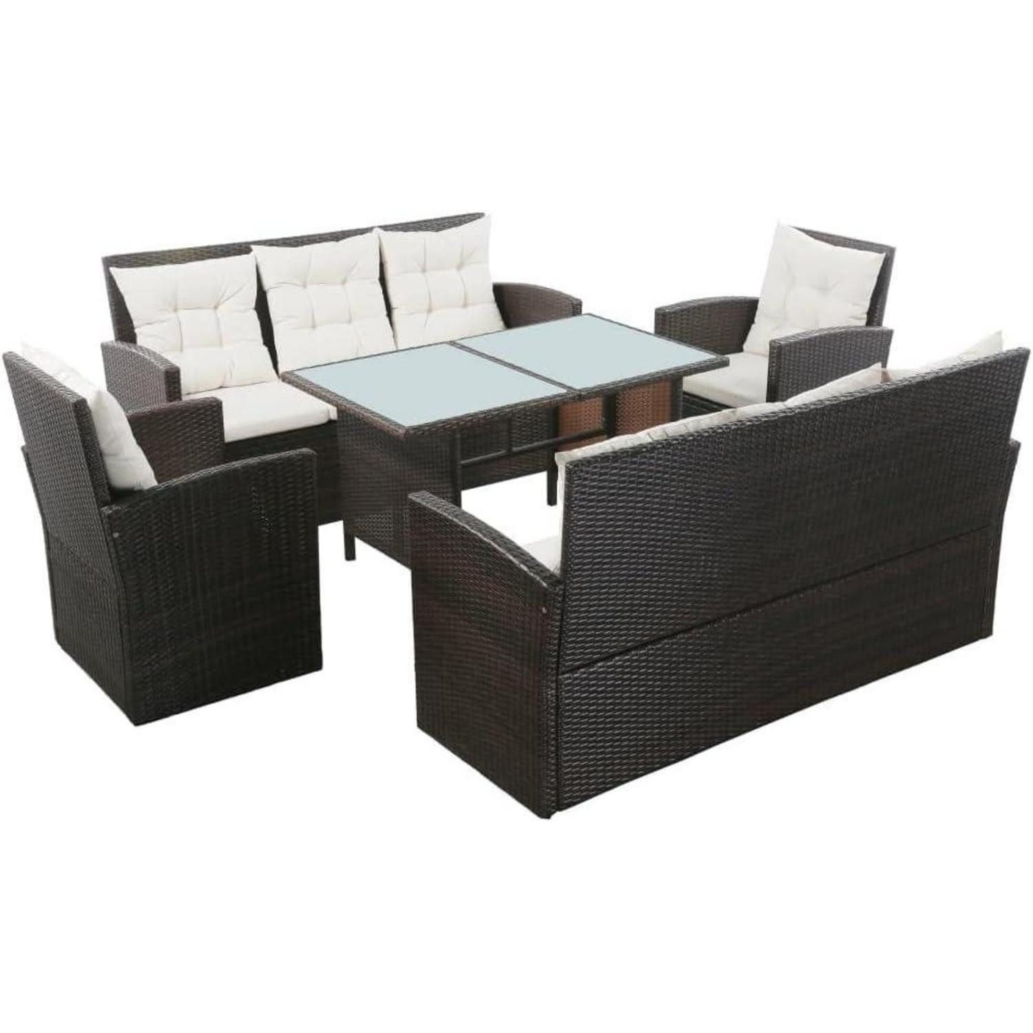Willood Gartenlounge-Set 5 TLG. Garten Lounge Set Poly Rattan Braun mit Auflagen bis 8 Personen
