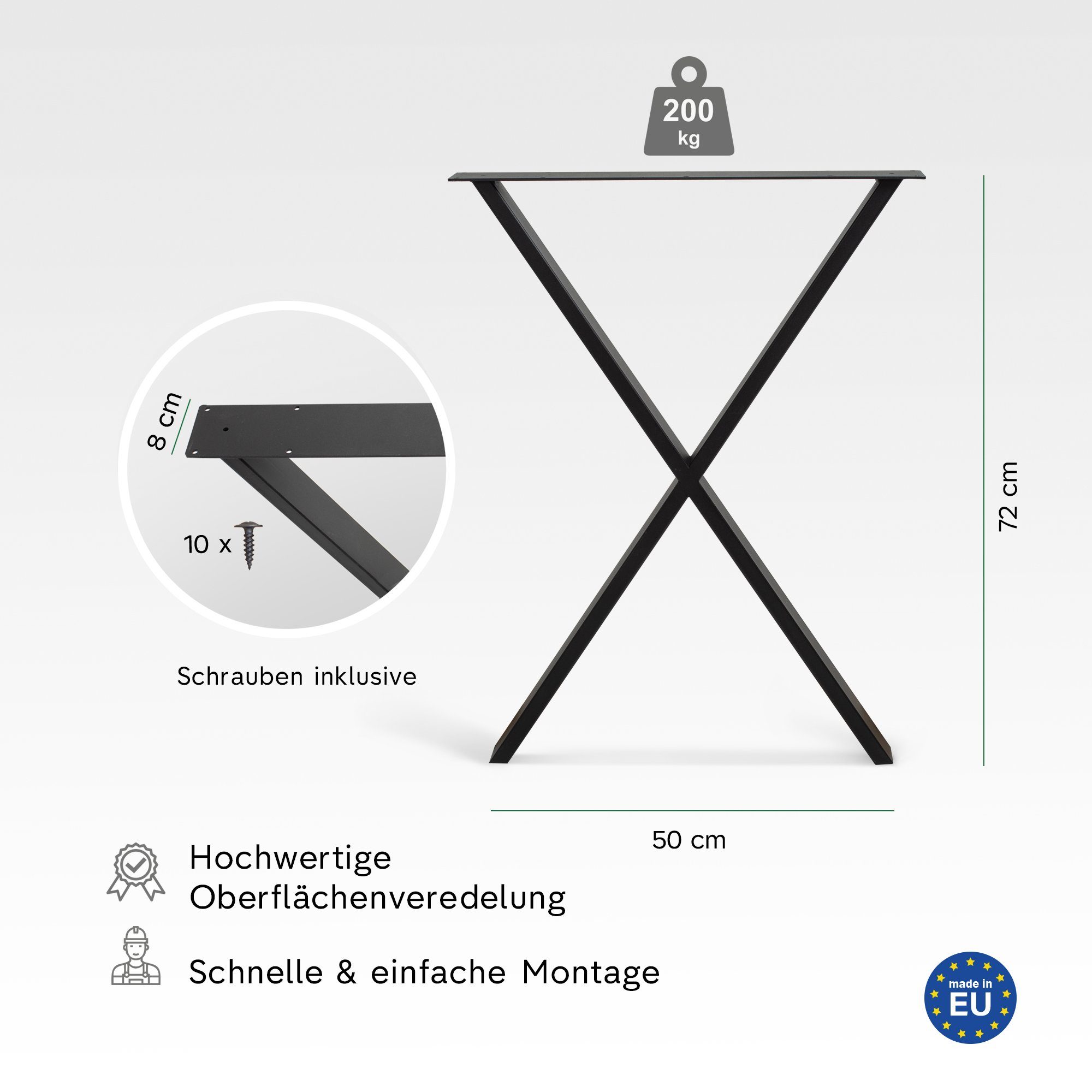 2 Schreibtisch, für - Metall Esstisch, Tischgestell SR Schwarz Couch Stück Metallfüße 46 Tischbeine Rikmani