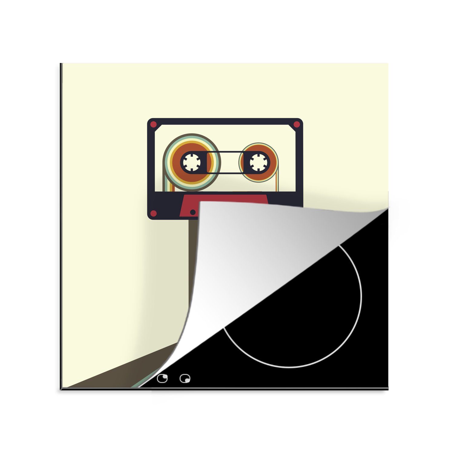 MuchoWow Herdblende-/Abdeckplatte Kassette - Vintage - 78x78 Arbeitsplatte Ceranfeldabdeckung, für - Illustration, Farbe Vinyl, tlg), küche cm, (1