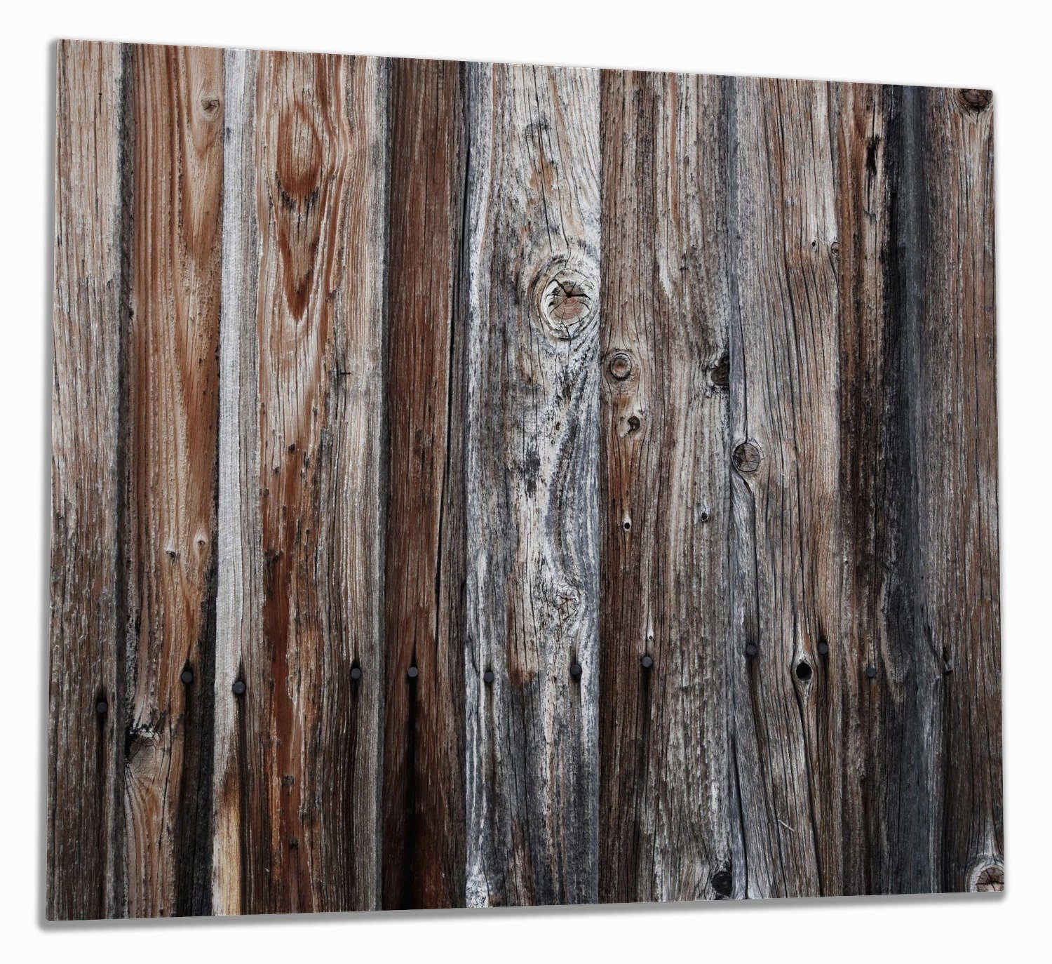 Wallario Herd-Abdeckplatte Alte Holzwand - Holzplanken in grau und braun, ESG-Sicherheitsglas, (Glasplatte, 1 tlg., inkl. 5mm Noppen), verschiedene Größen