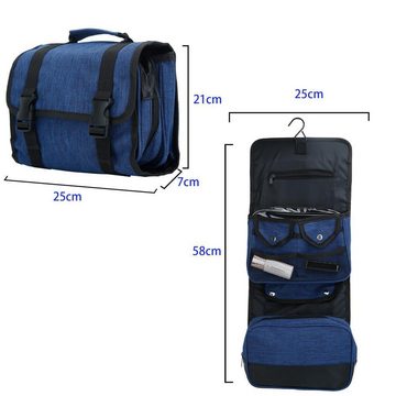 Intirilife Reisetasche (Faltbare Reisetasche in DUNKEL BLAU), Faltbarer Kulturbeutel aufhängbar mit Kunststoff Schnallen