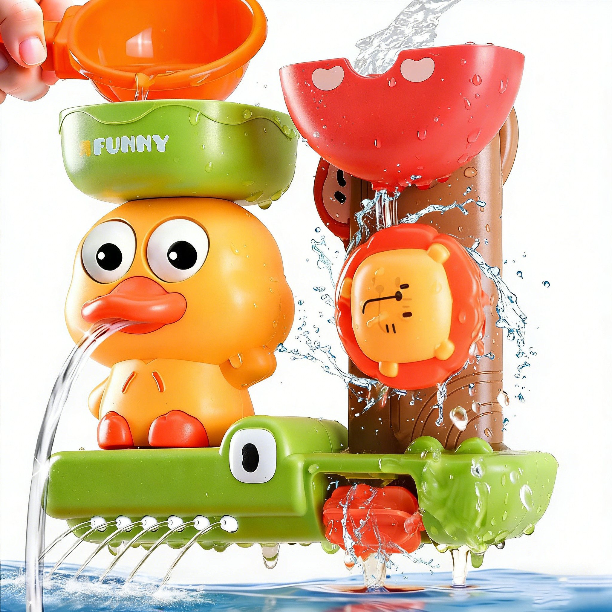 CLTYQ Badespielzeug Interaktives Wasserspielzeug mit Wasserrad & Gießkanne, mit 3 Saugnäpfen für extra stabilen Halt, Badewannenspielzeug