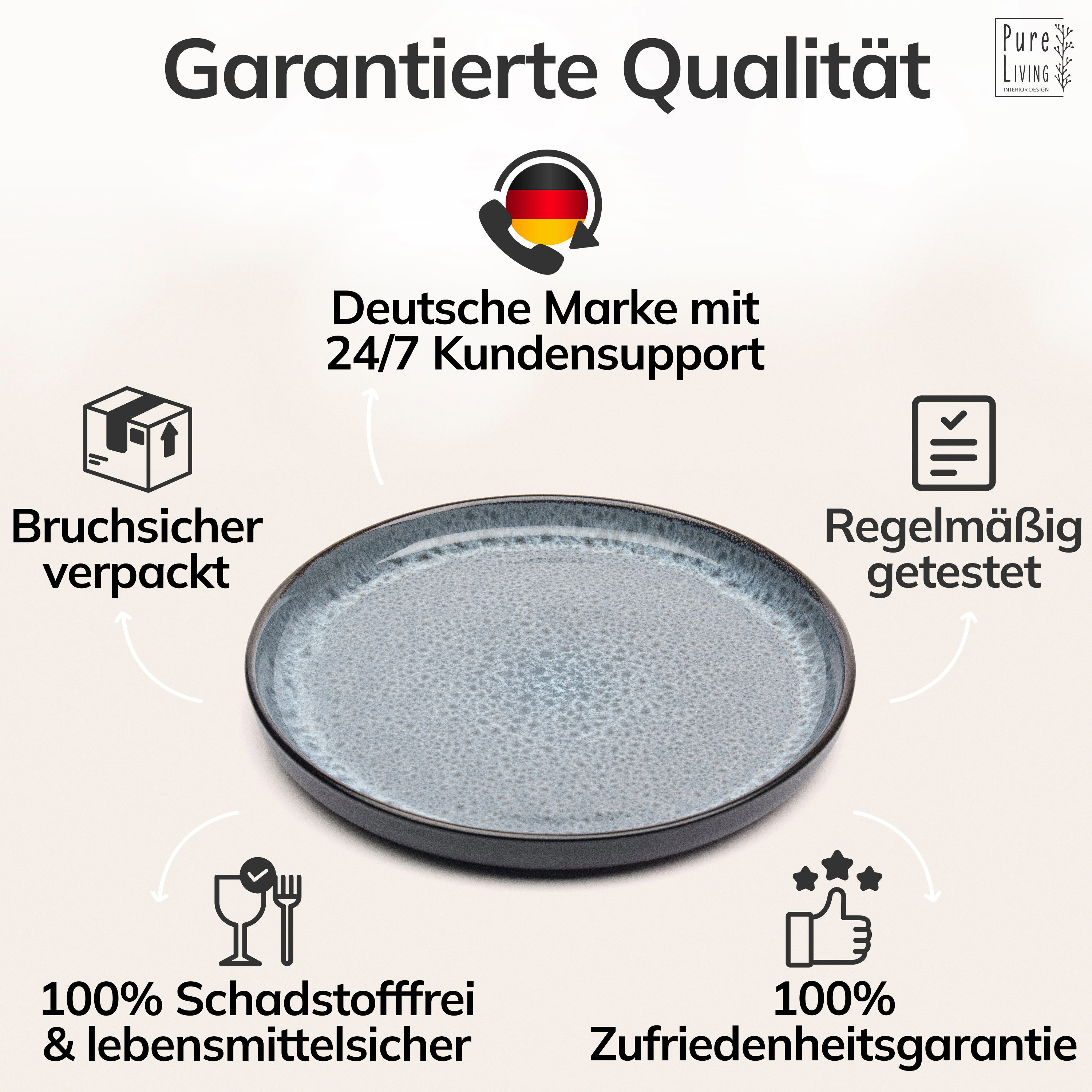 PURE LIVING INTERIOR DESIGN Geschirr-Set Ibiza Dessertteller, Frühstückteller, 6er-Set, 20 cm, Grau (6-tlg), 6 Personen, Steingut – Bild 4 von 5