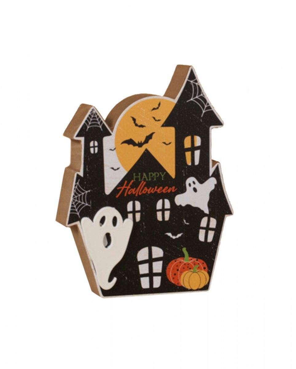 Halloween Dekofigur Aufstelle Horror-Shop Block House Holz Haunted Happy