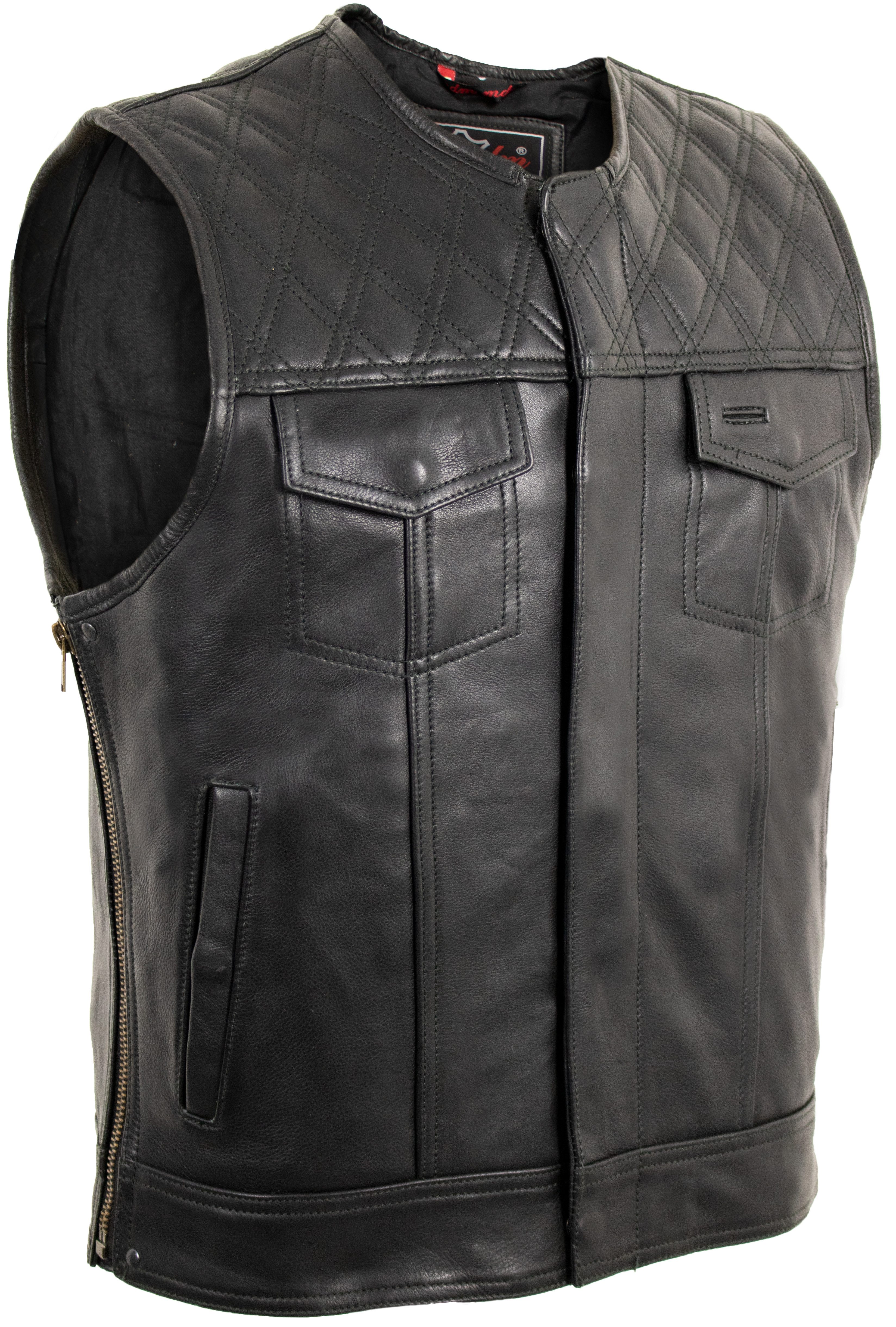 MDM Lederweste Custom Biker Lederweste Diamond gesteppte Schulter Mit Reißv günstig online kaufen