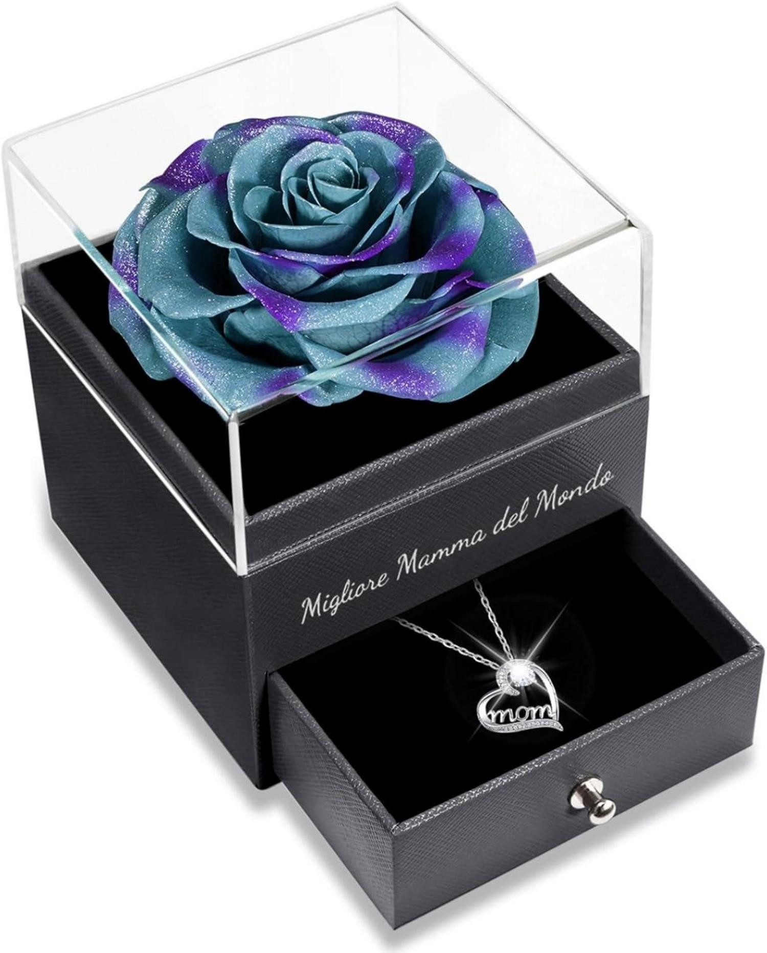 Kette und Anhänger Set Ewige Rose & Mom Halskette Set - Geschenk für Mama