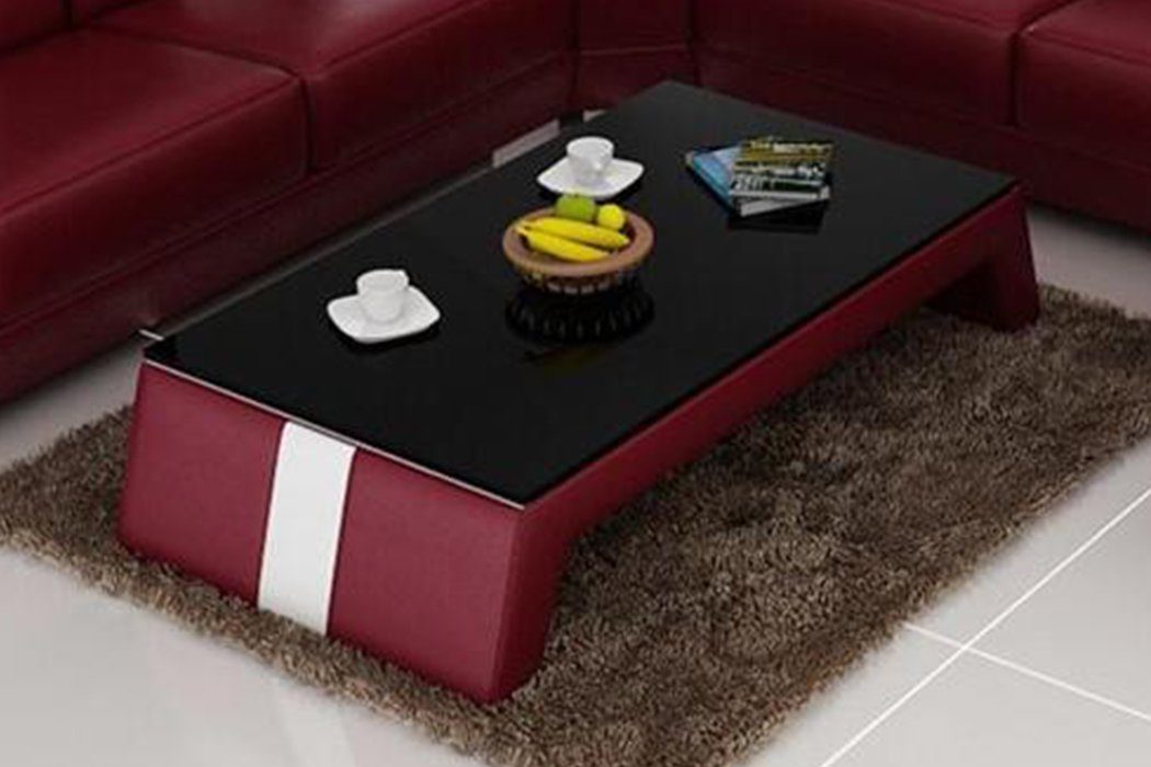 JVmoebel Couchtisch, Design Glastisch Leder Couch Tisch Tische Glas Sofa Wohnzimmertische Rot