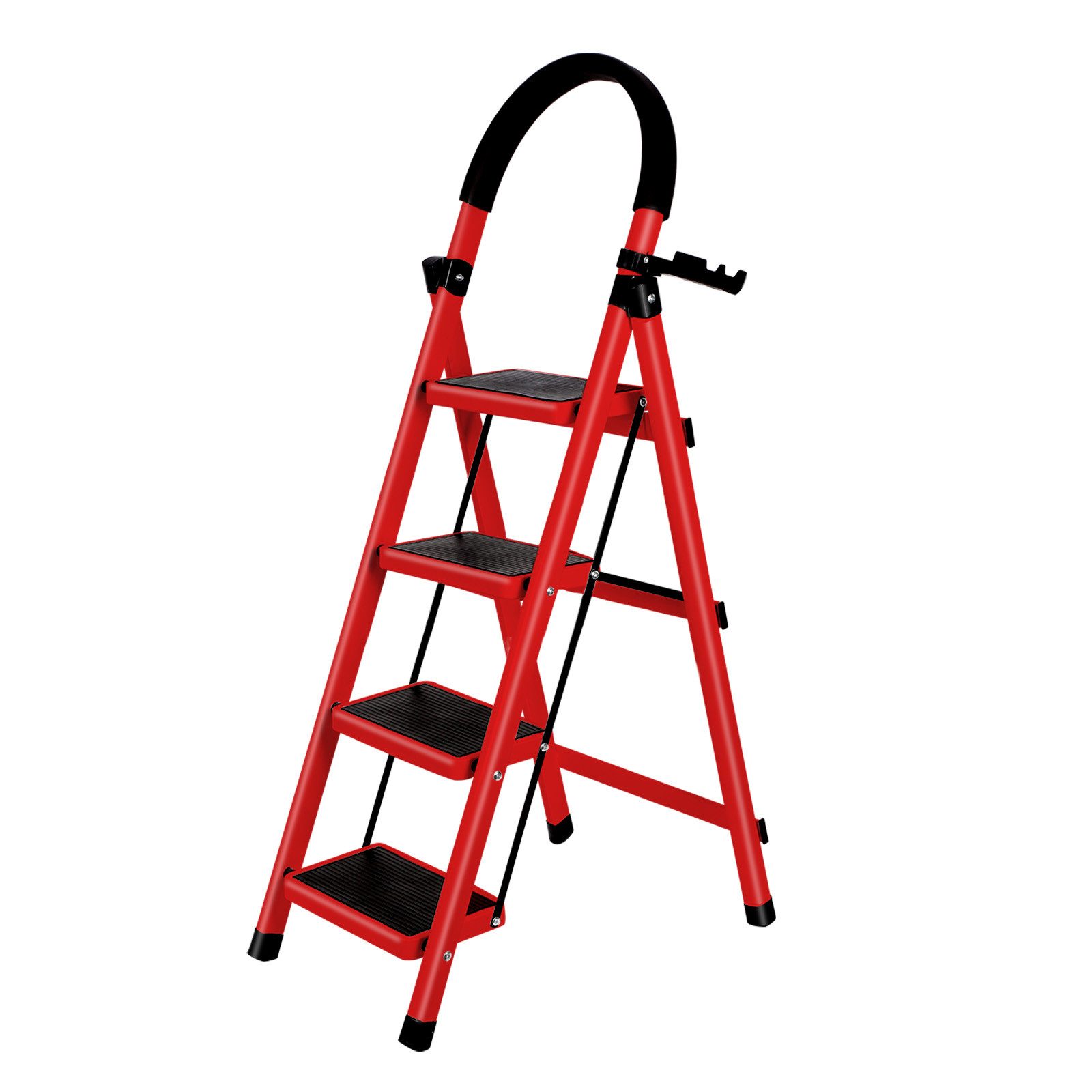JEOBEST Trittleiter Stufenleiter, Klappleiter Tritthocker mit Handläufen, ( 4 Stufen) Sicherheitsleiter, Anti-Rutsch-stabilem und breitem Pedal