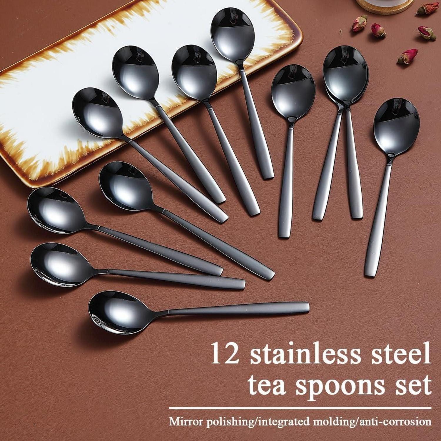 LuxusKollektion Teelöffel Teelöffel 12er Set Schwarz Kaffeelöffel Spülmaschinenfest 2. Schwarz
