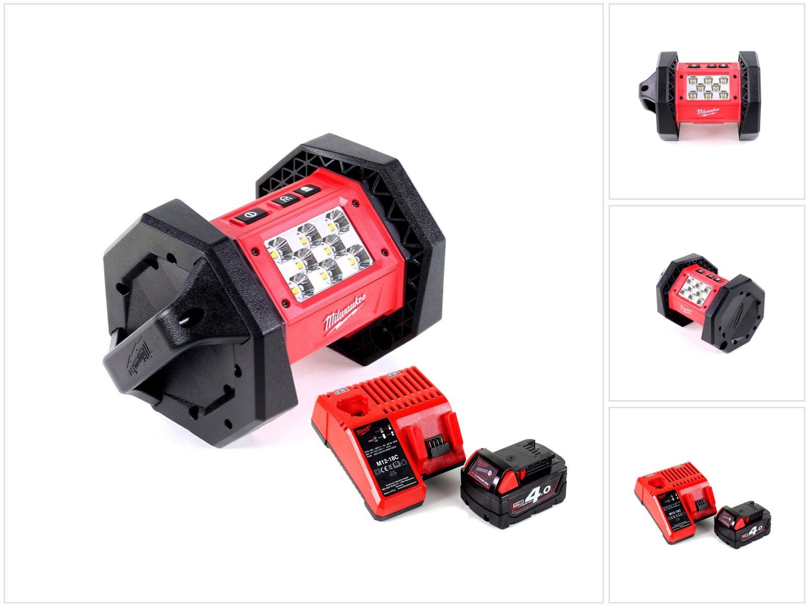Milwaukee Baustrahler M18 AL-401C Akku LED Flutstrahler mit 1100 Lumen + 1x 4,0 Ah Akku + U