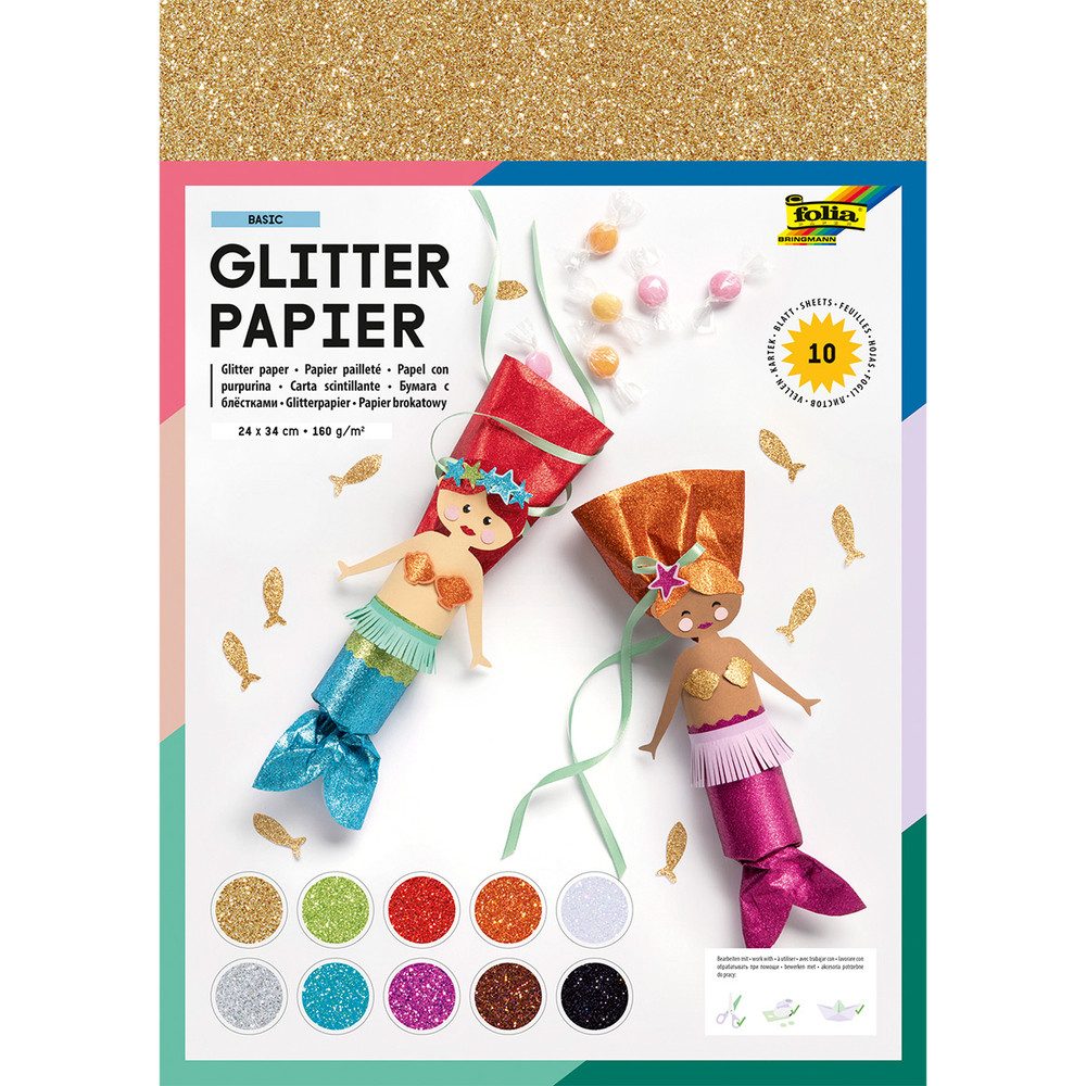 Folia Motivpapier Glitterpapier - 10 Blatt